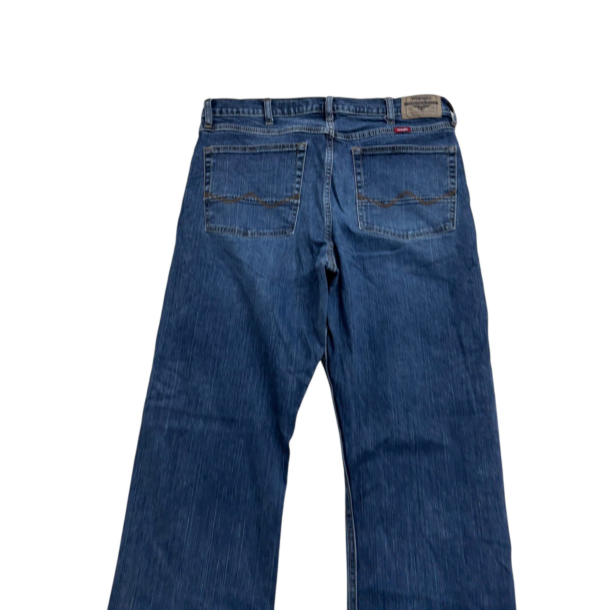 Wrangler Jeans W34 L32 Mens Mid Blue Relaxed Bootcut Fit Stretch Denim (E)