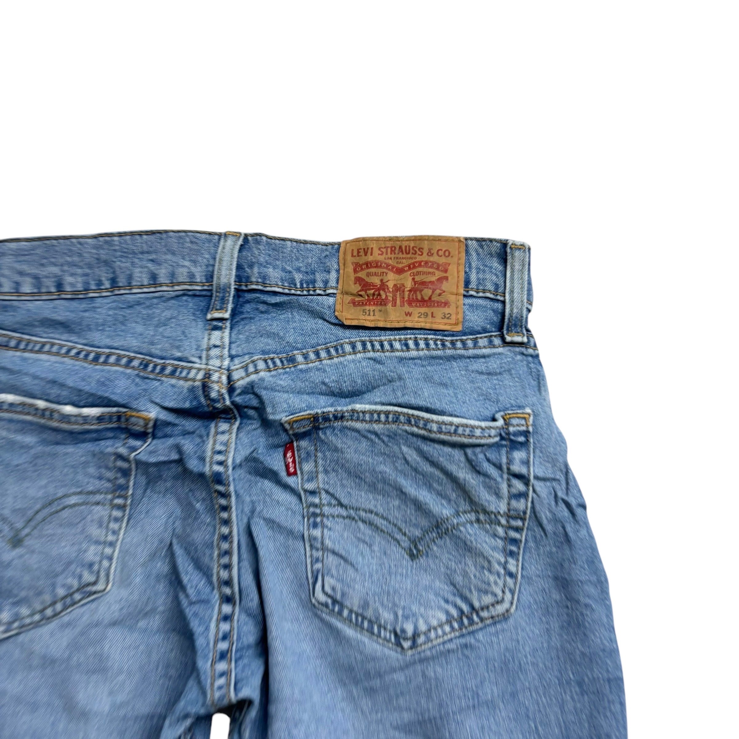 Levis 511 Jeans W29 L32 Mens Light Blue Slim Fit Stretch Distressed Denim