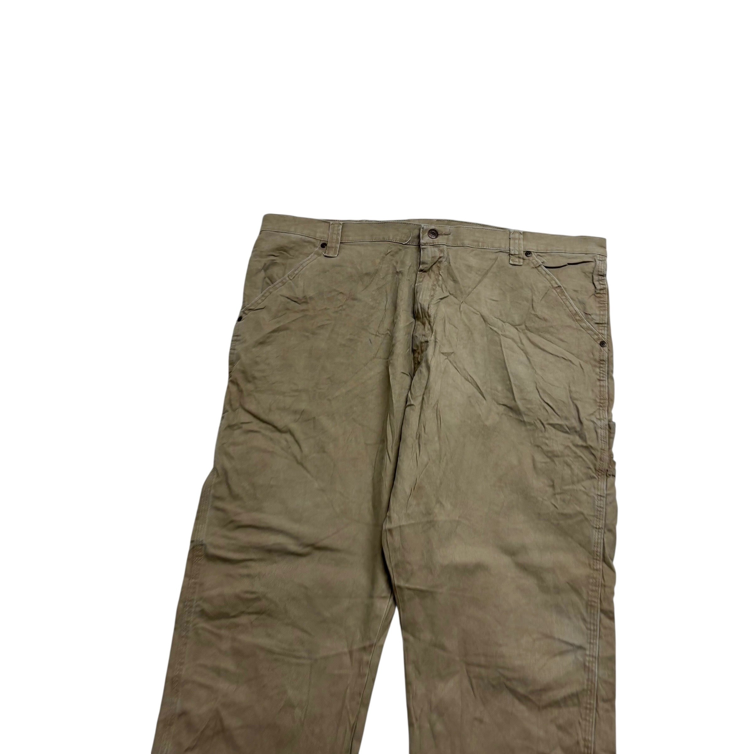 Wrangler Carpenter Pants W42 L32 Mens Beige Relaxed Straight Stretch Trouser (E)