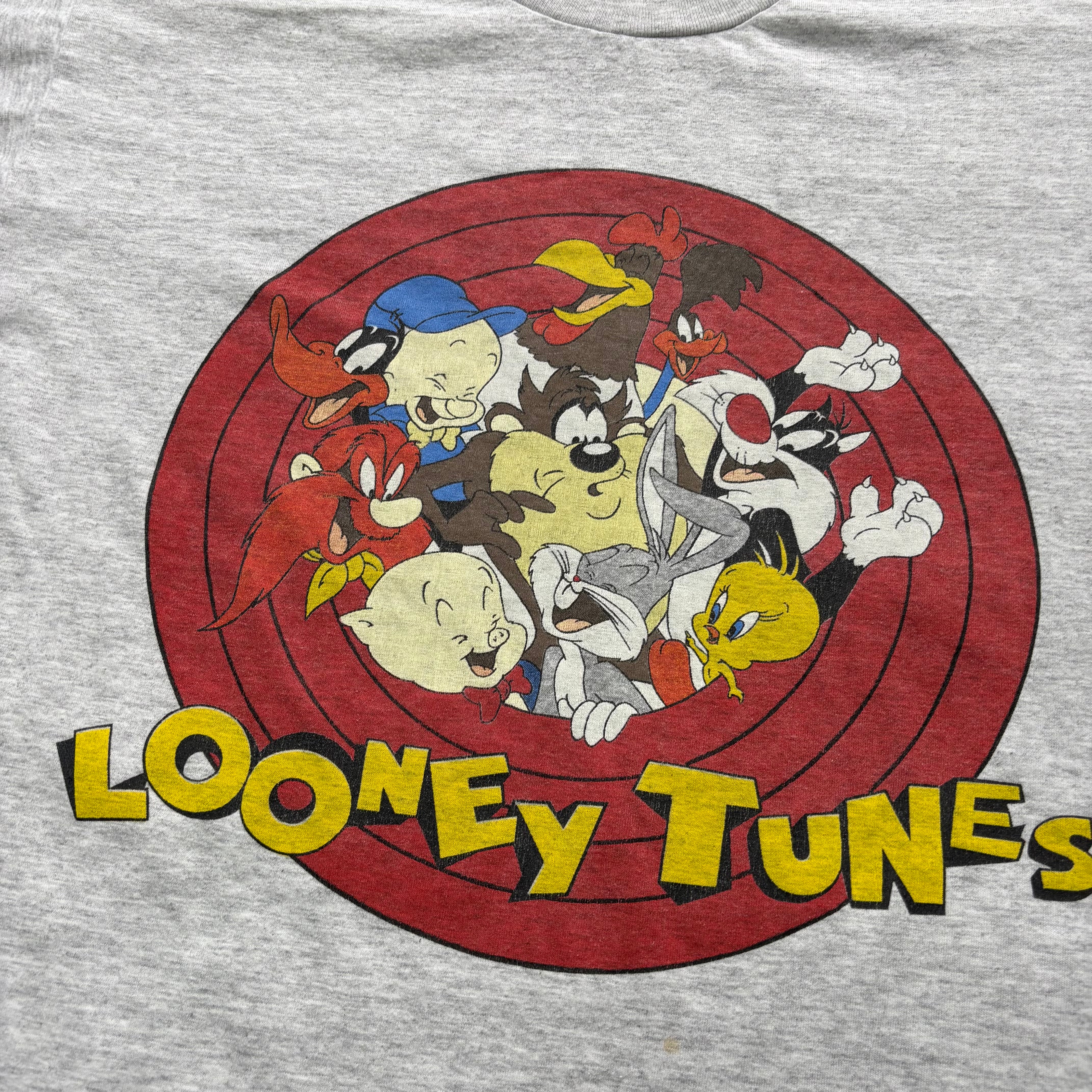 Vintage T Shirt Mens Medium Grey Looney Tunes Graphic Print 90s USA