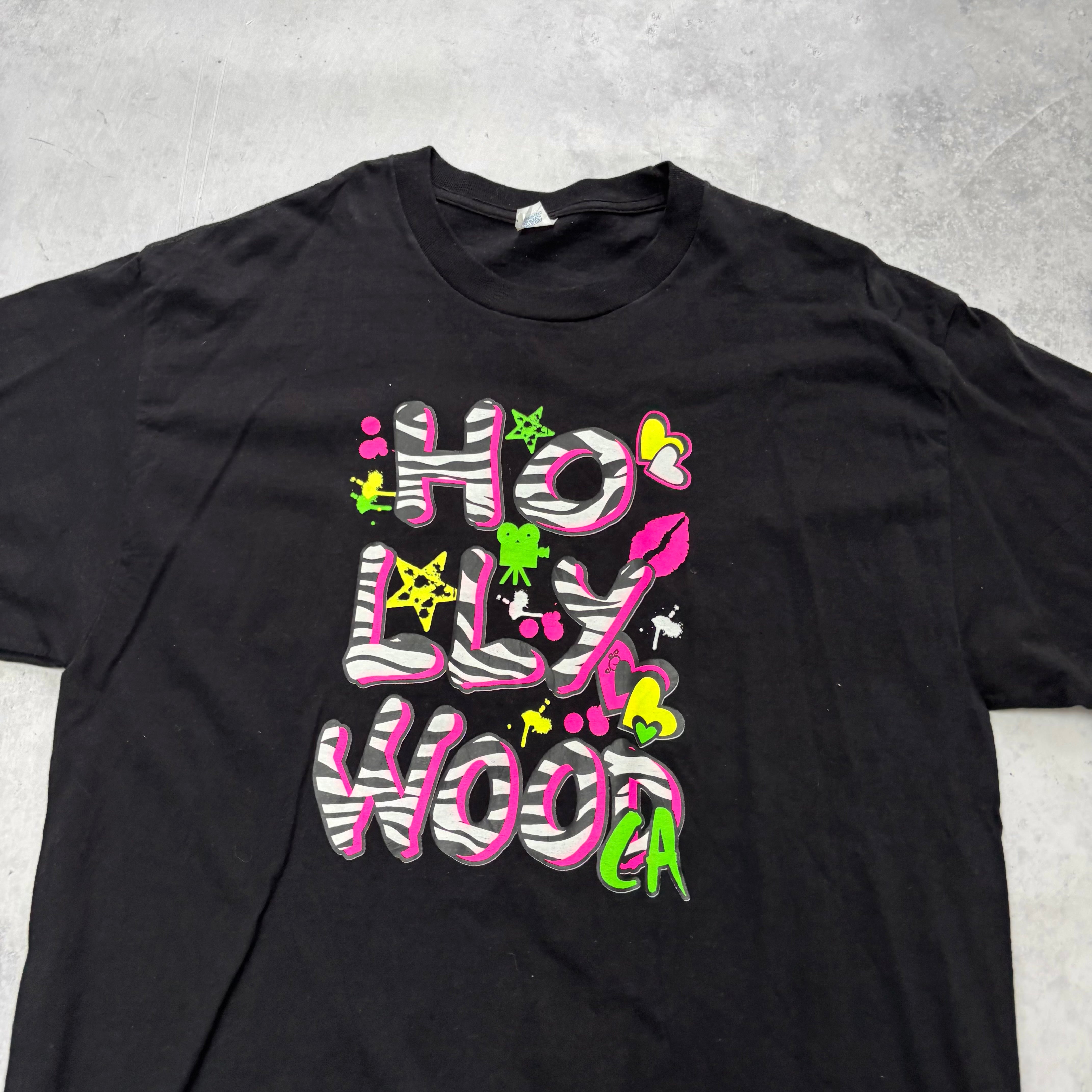 Vintage T Shirt Mens Large Black Graphic Print 00s Tourist Hollywood (E)