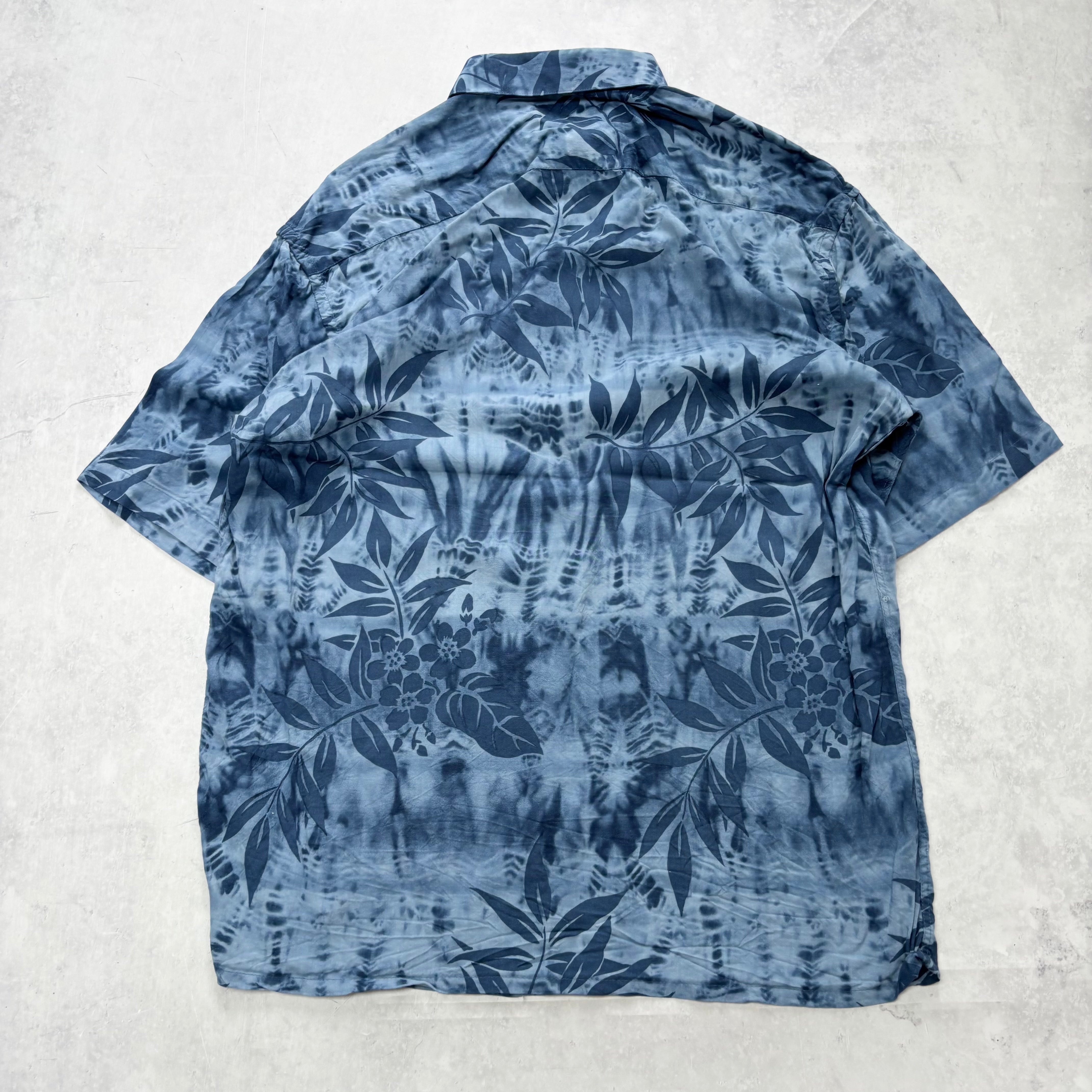 Vintage Hawaiian Shirt Mens Large Blue Floral Aloha Short Sleeve Rayon (F)
