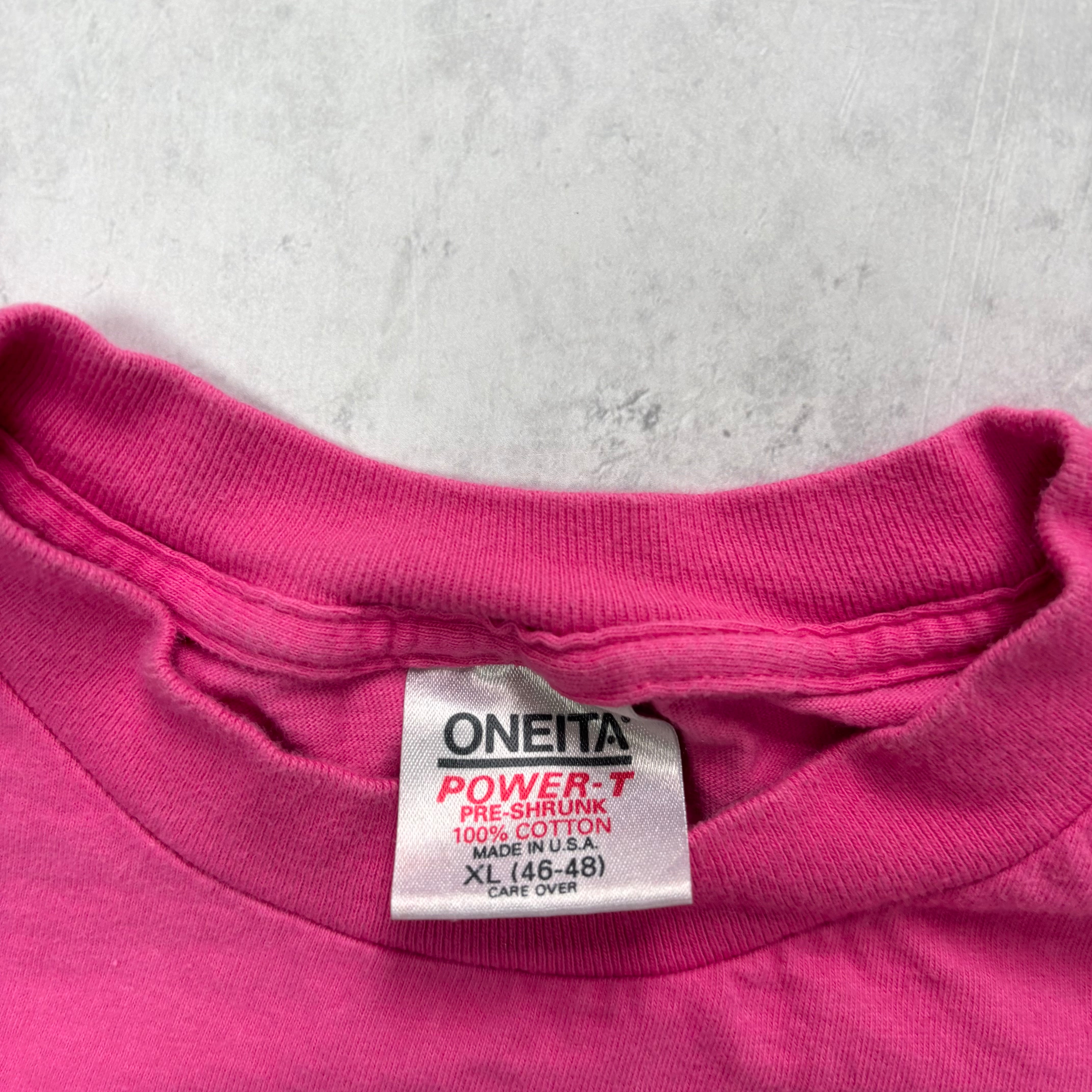 Vintage T Shirt Mens Large Pink Single Stitch Graphic Print 90s USA (F)