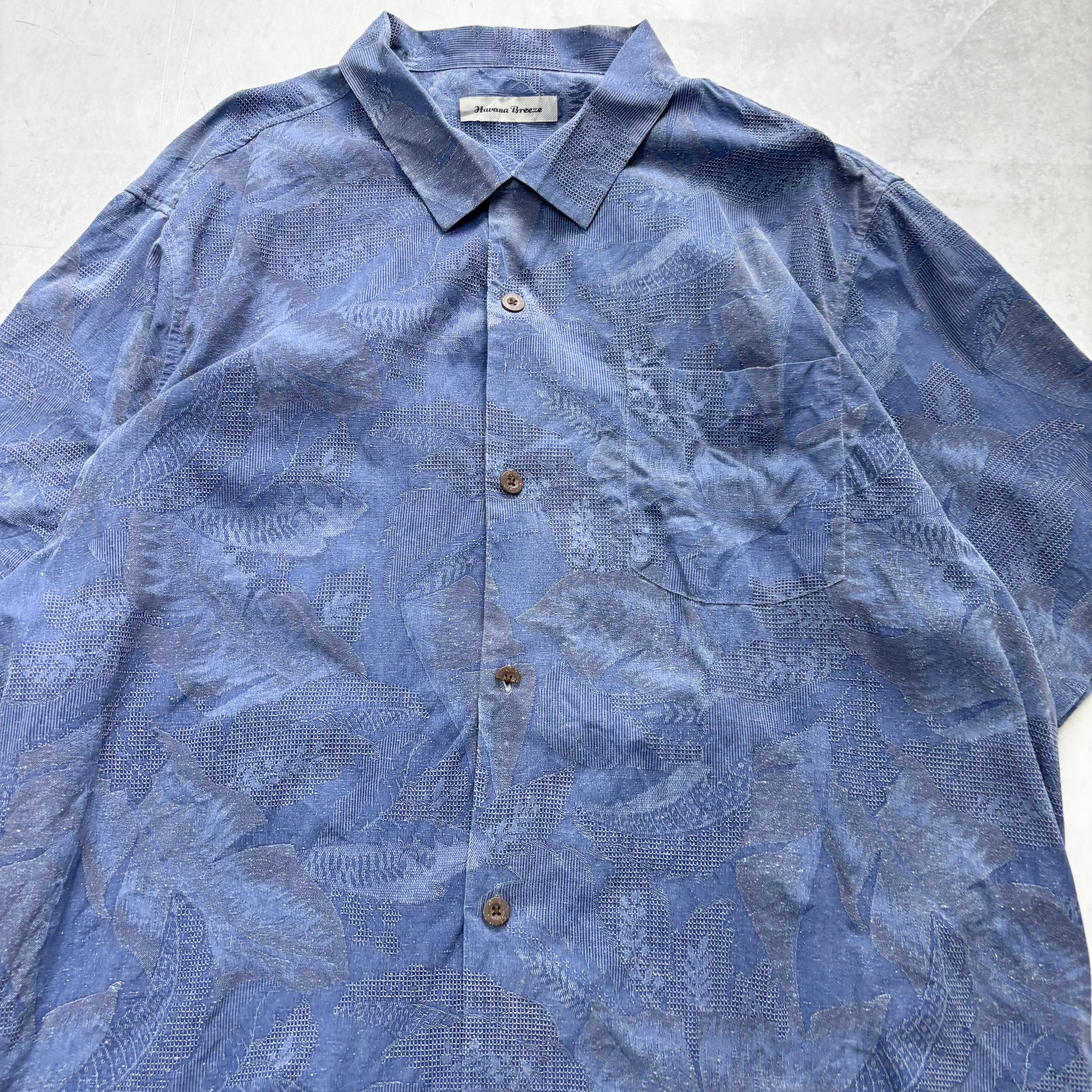 Vintage Hawaiian Shirt Mens XL Blue Silk Floral Aloha Short Sleeve