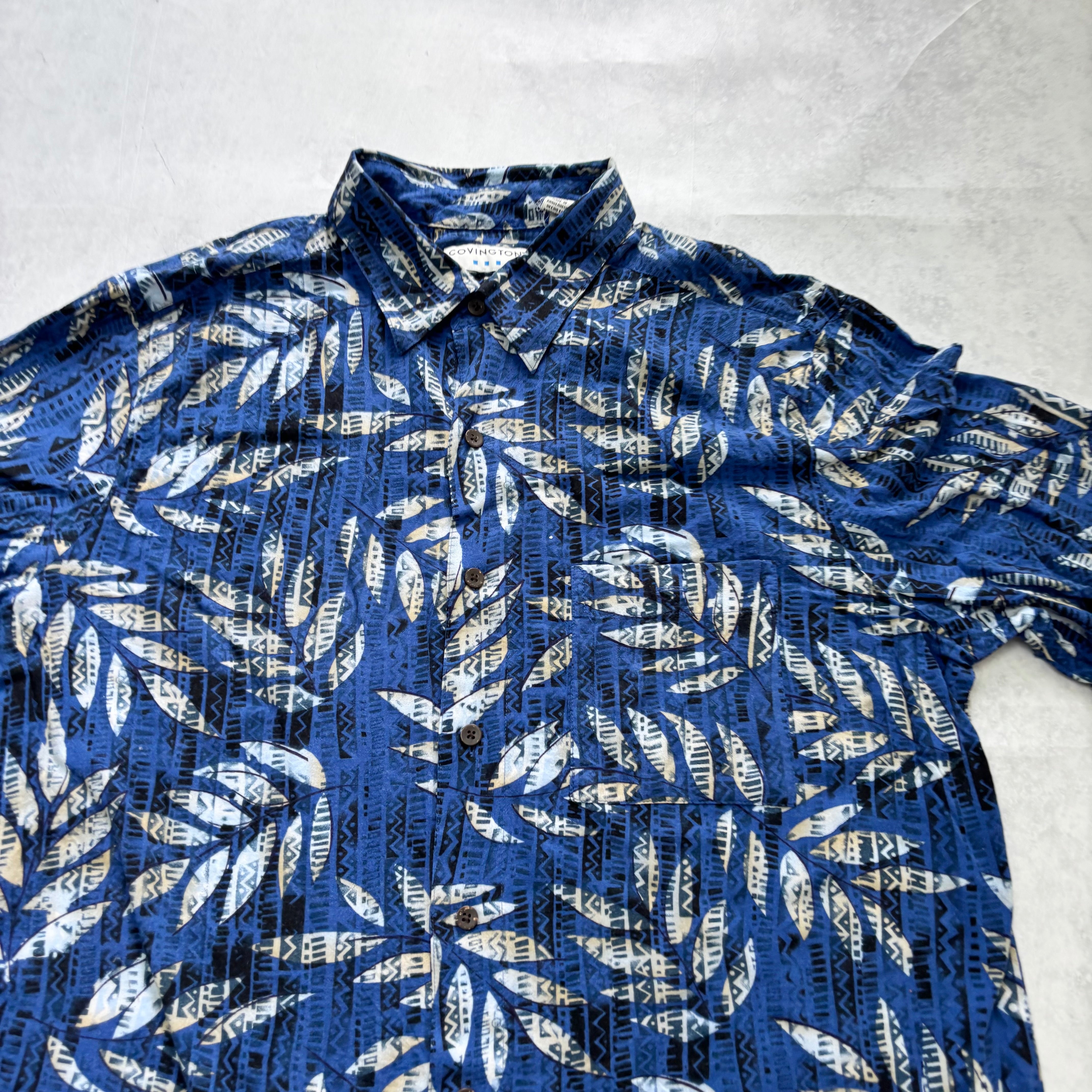 Vintage Hawaiian Shirt Mens Large Blue Floral Aloha Short Sleeve Rayon (E)