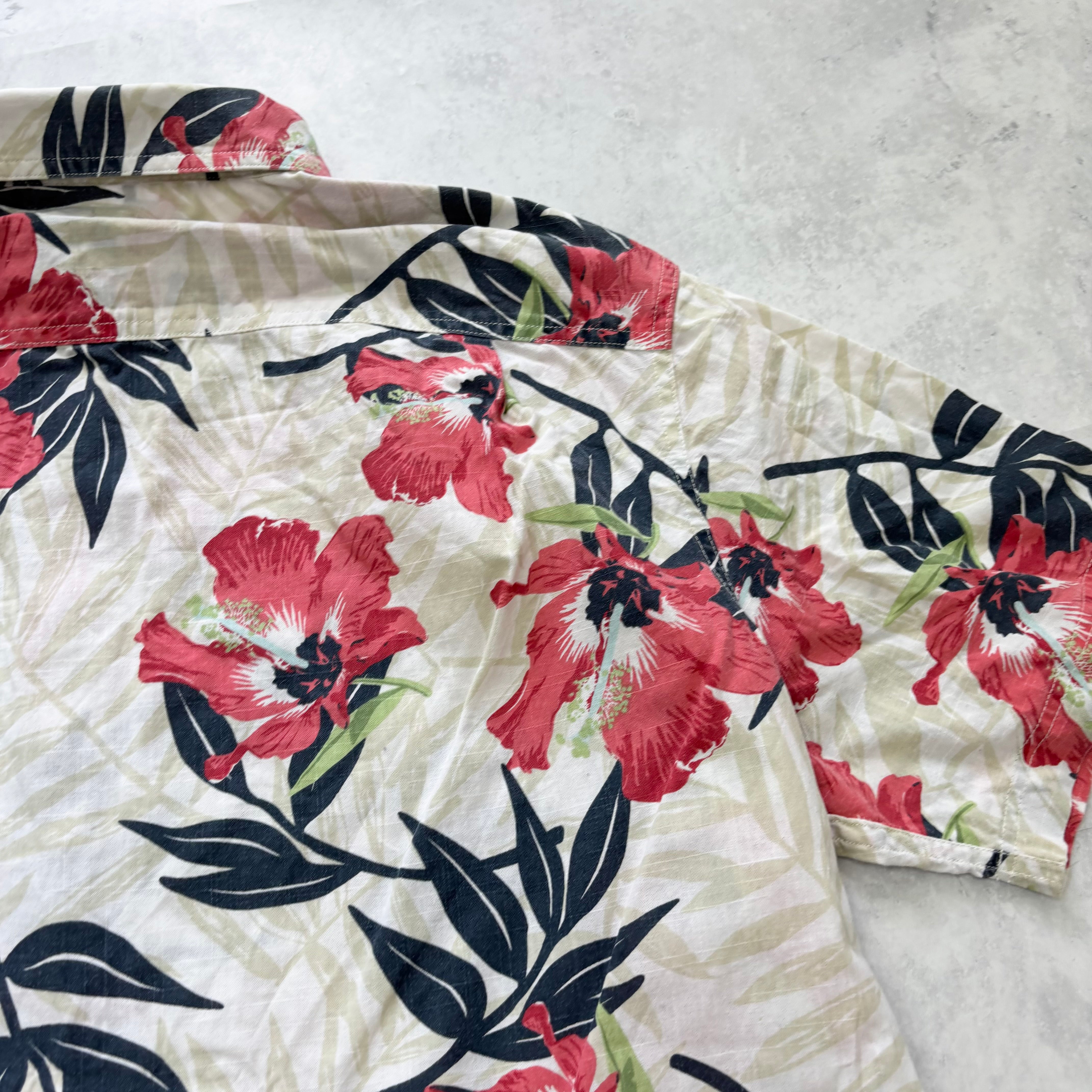 Hawaiian Shirt Mens XXL White Floral Aloha Short Sleeve Cotton (E)