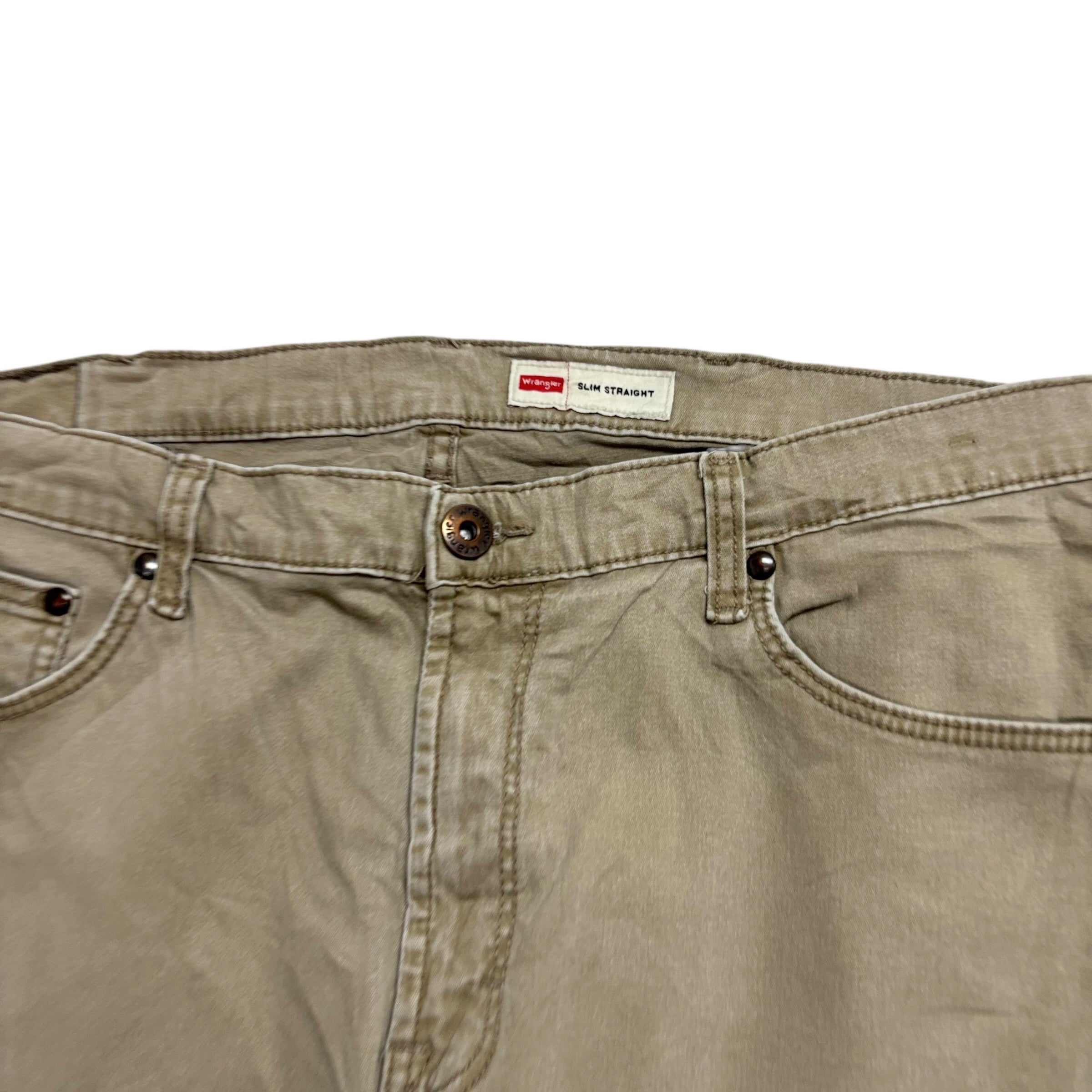 Wrangler Trousers W34 L32 Mens Beige Slim Straight Fit Stretch Cotton Pants