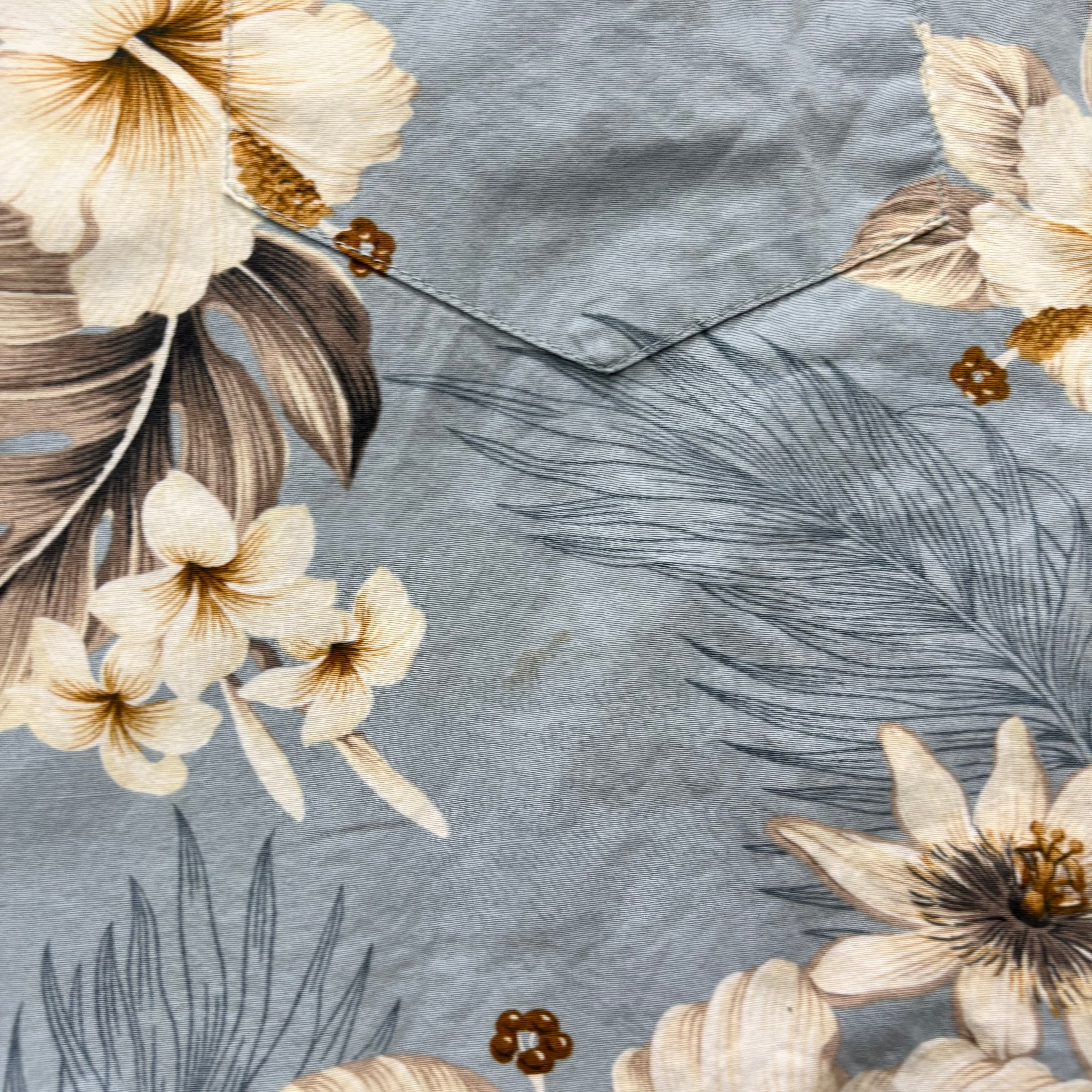 Vintage Hawaiian Shirt Mens Large Blue Floral Aloha Short Sleeve