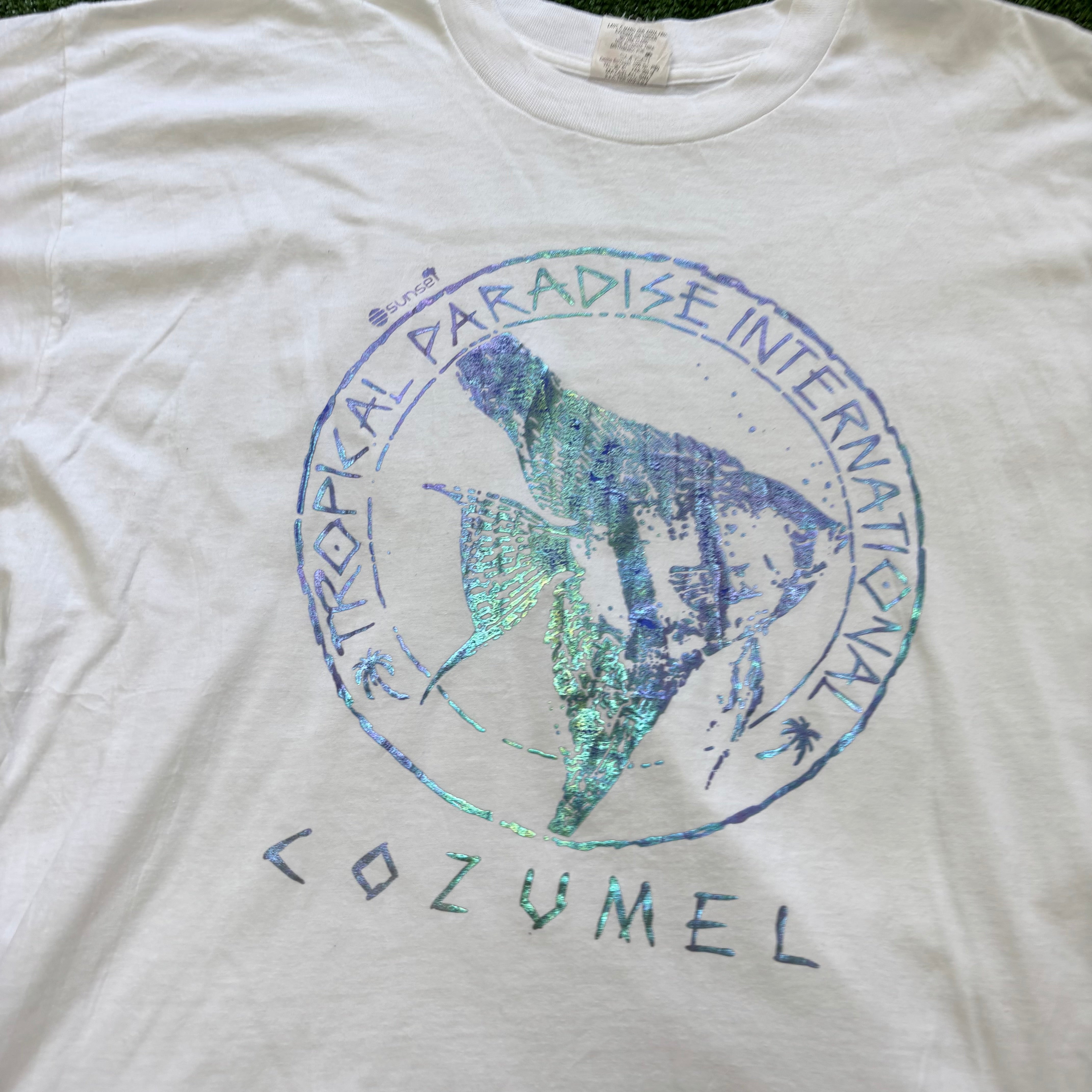 Vintage T Shirt Mens Large White Single Stitch Graphic Print 90s Tourist (E)