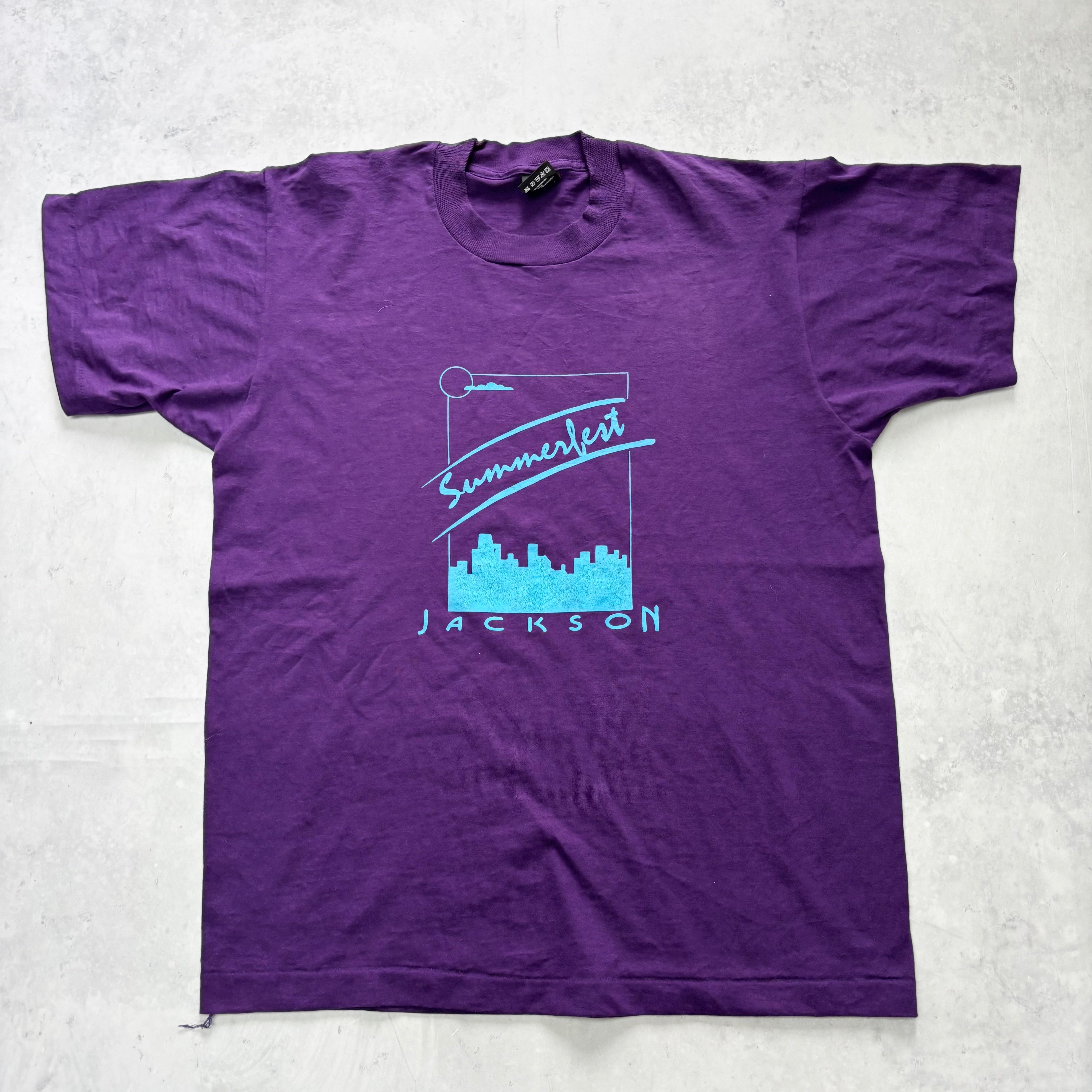 Vintage T Shirt Mens Large Purple Single Stitch Graphic Print 90s Tourist (E)