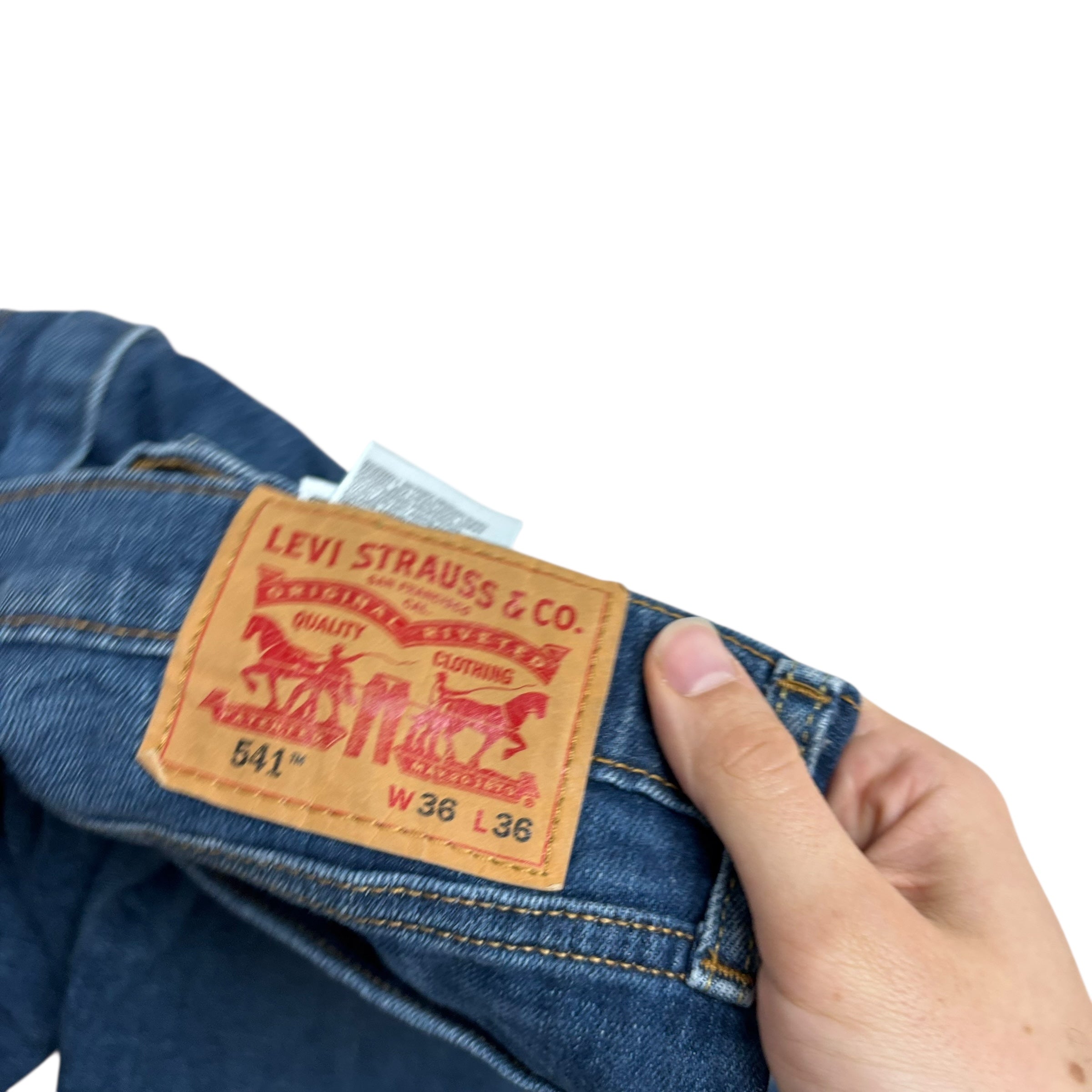 Levis 541 Jeans W36 L35 Mens Mid Blue Athletic Tapered Fit Stretch Denim (E)