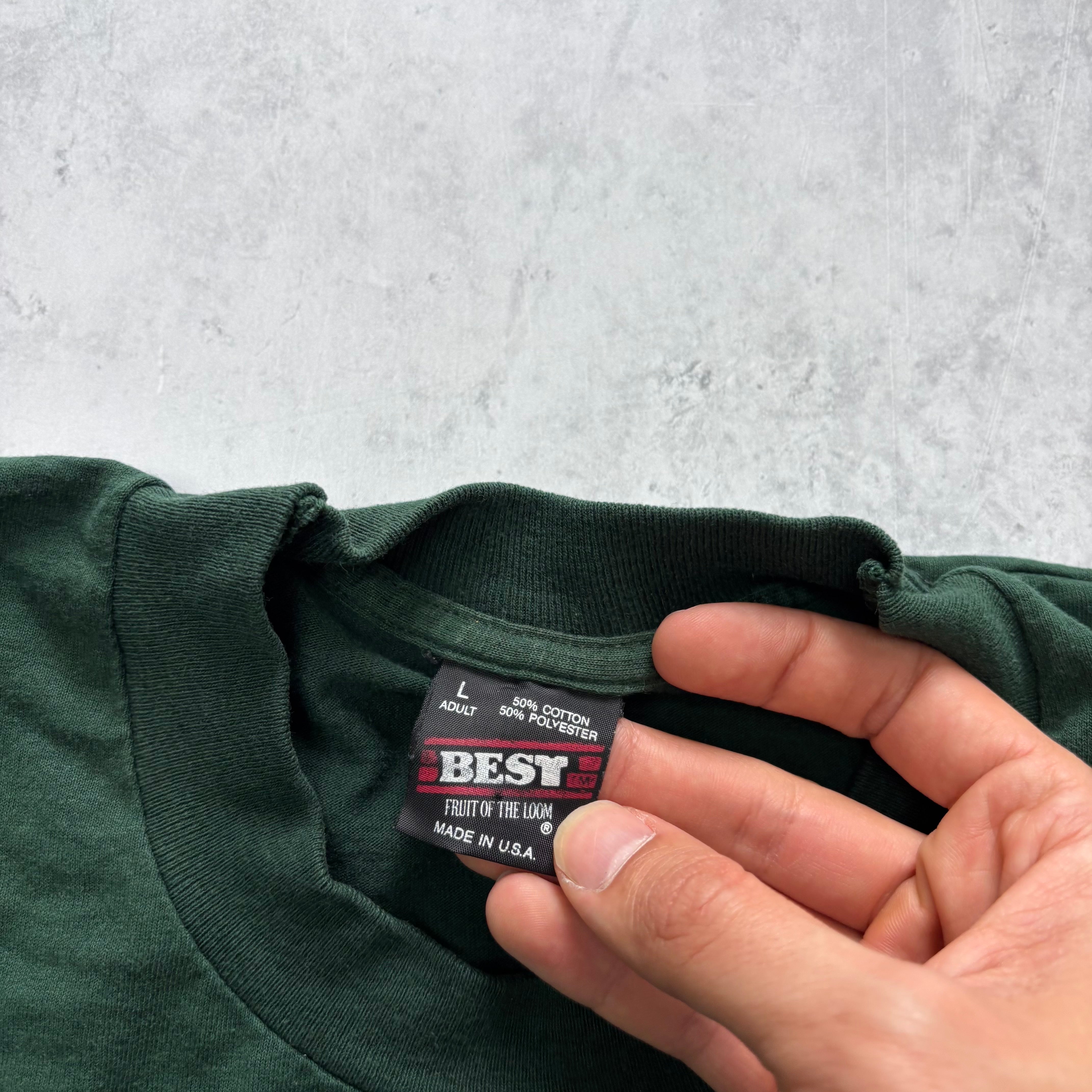 Vintage T Shirt Mens Large Green Single Stitch Graphic Print 90s USA NFL