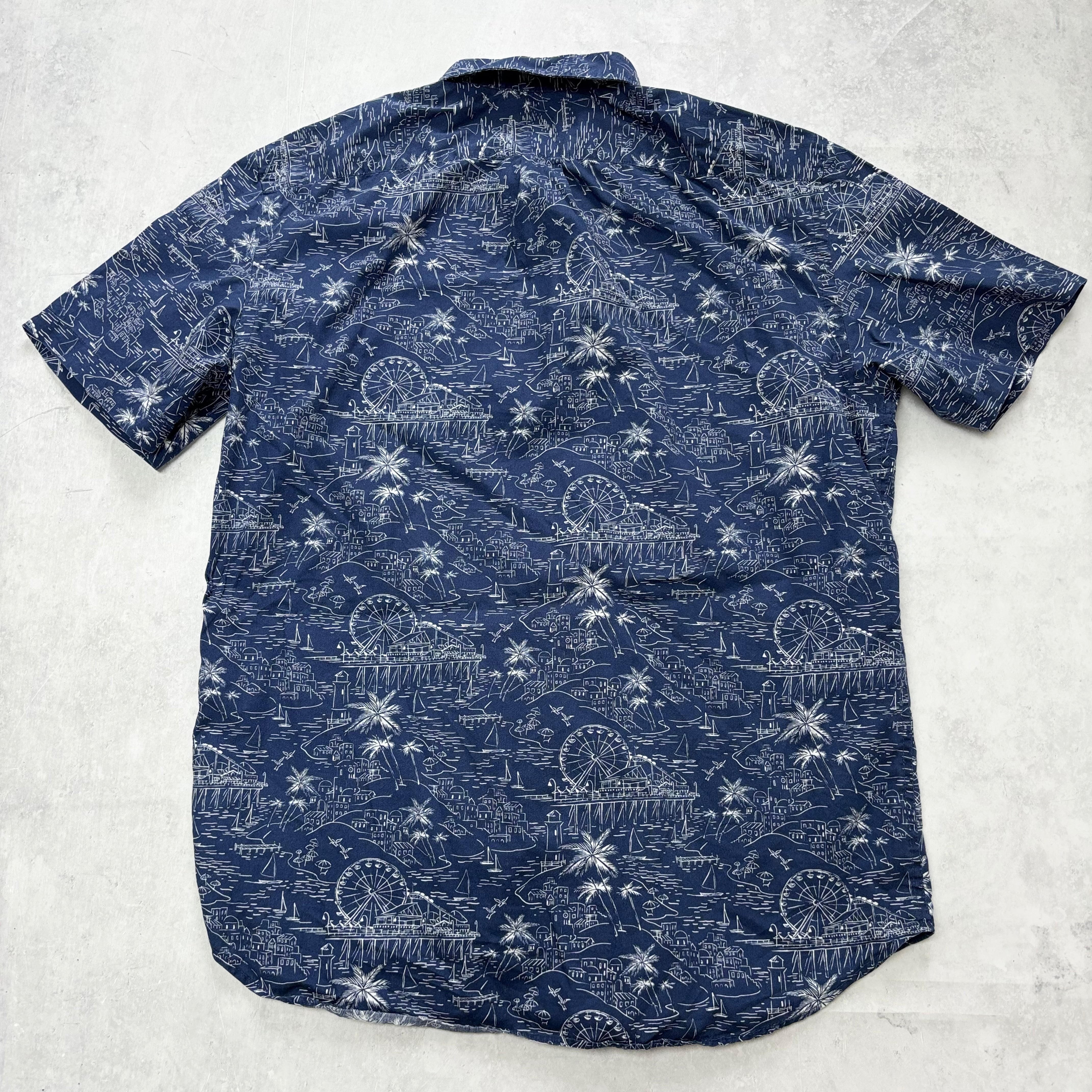 Old Navy Hawaiian Shirt Mens Large Blue Slim Fit Short Sleeve Cotton (E)