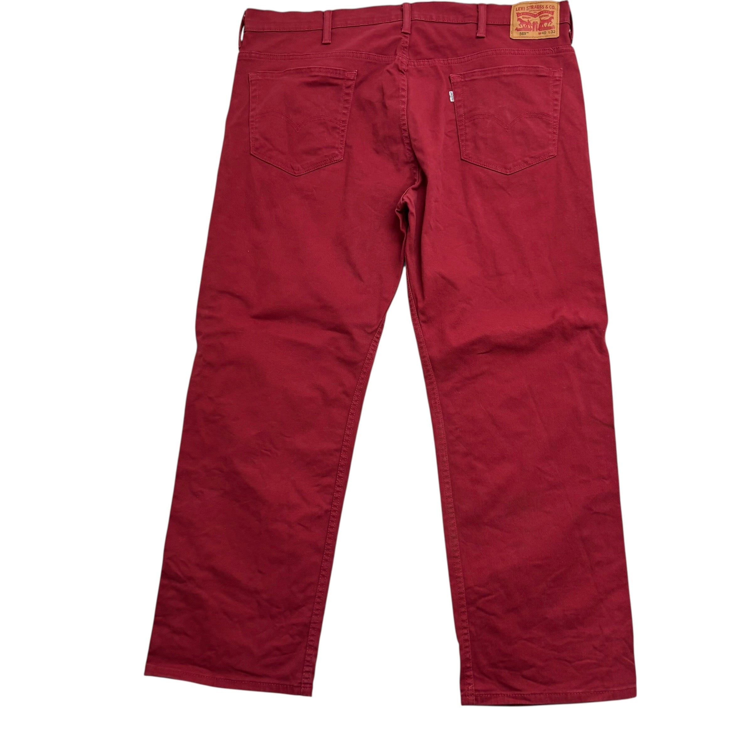 Levis 569 Jeans W40 L32 Mens Red Baggy Relaxed Straight Fit Stretch Denim (E)