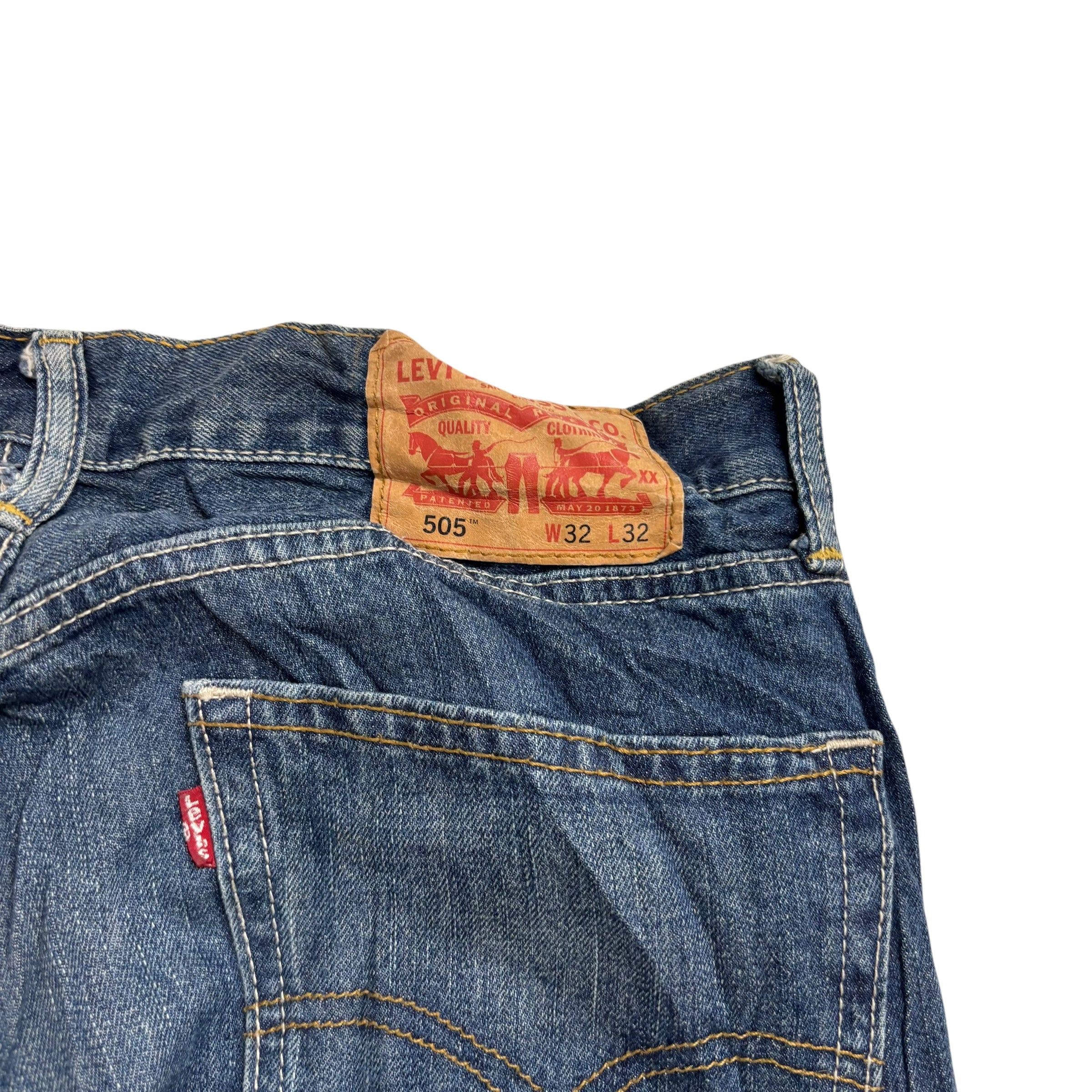 Levis 505 Jeans W33 L32 Mens Mid Blue Regular Straight Fit Vintage Denim
