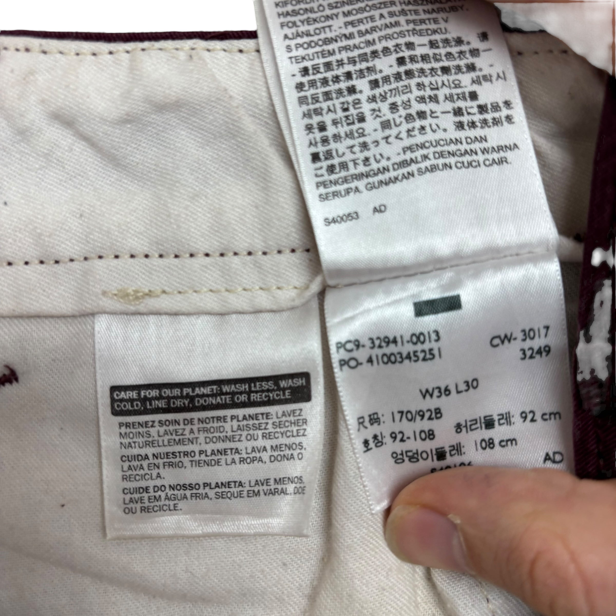 Levis Trousers W36 L30 Mens Burgundy Regular Taper Fit Stretch Cotton Pants (E)