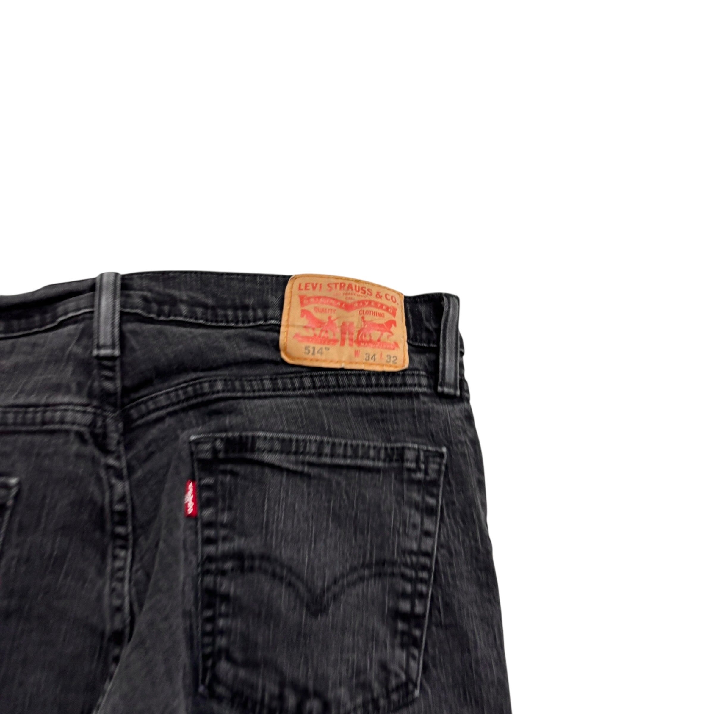 Levis 514 Jeans W34 L32 Mens Black Regular Straight Fit Stretch Denim