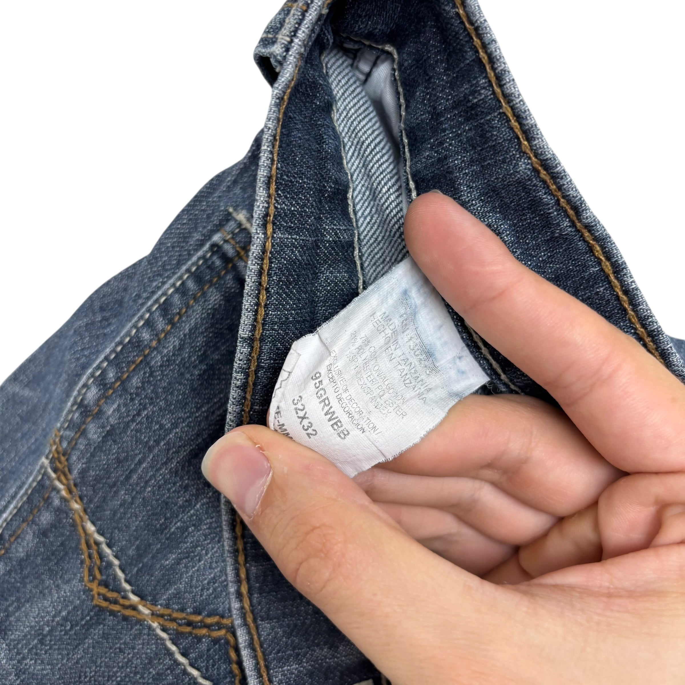 Wrangler Jeans W32 L32 Mens Dark Blue Regular Straight Fit Stretch Denim (F)