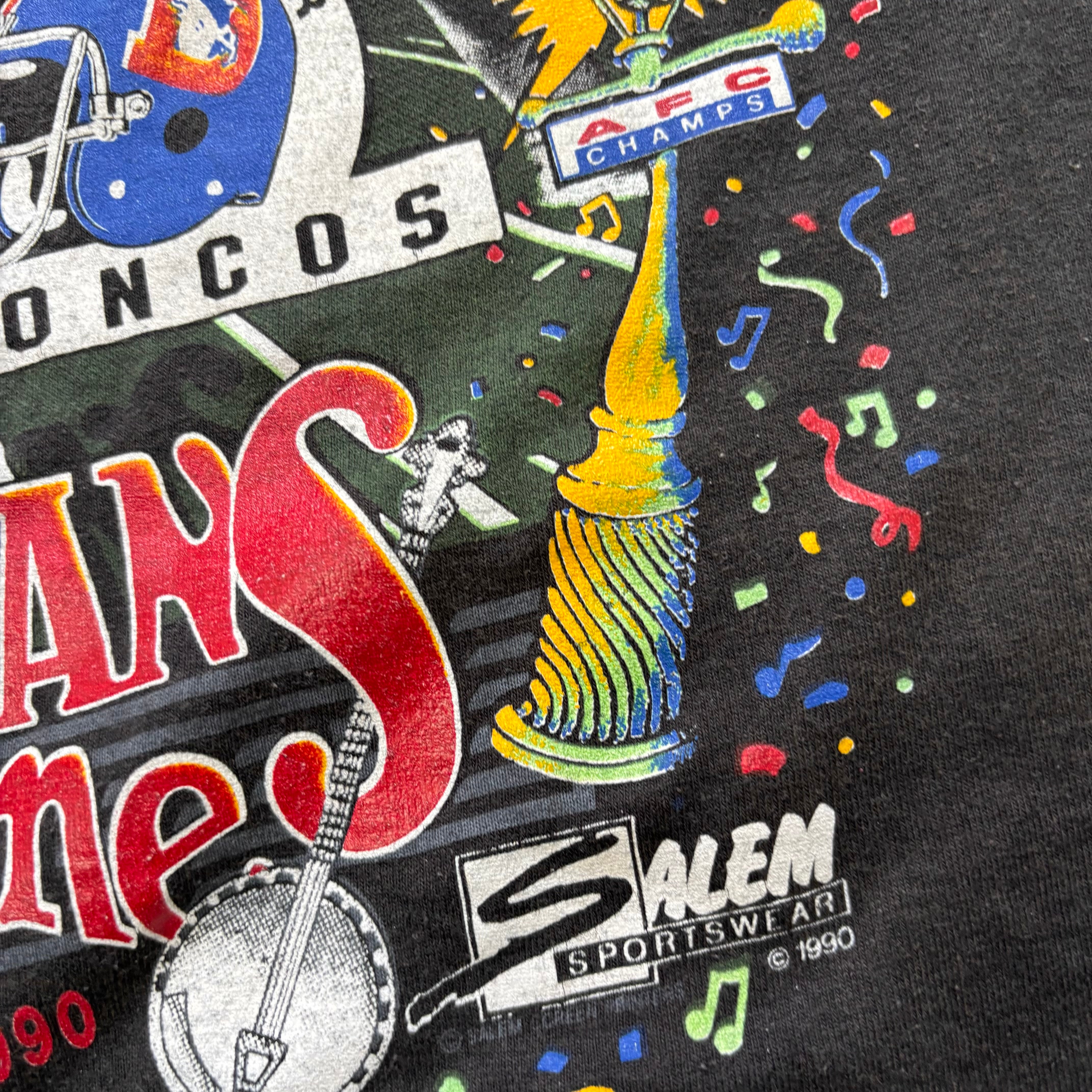 Vintage T Shirt Mens Large Black Single Stitch Graphic Print 90s NFL