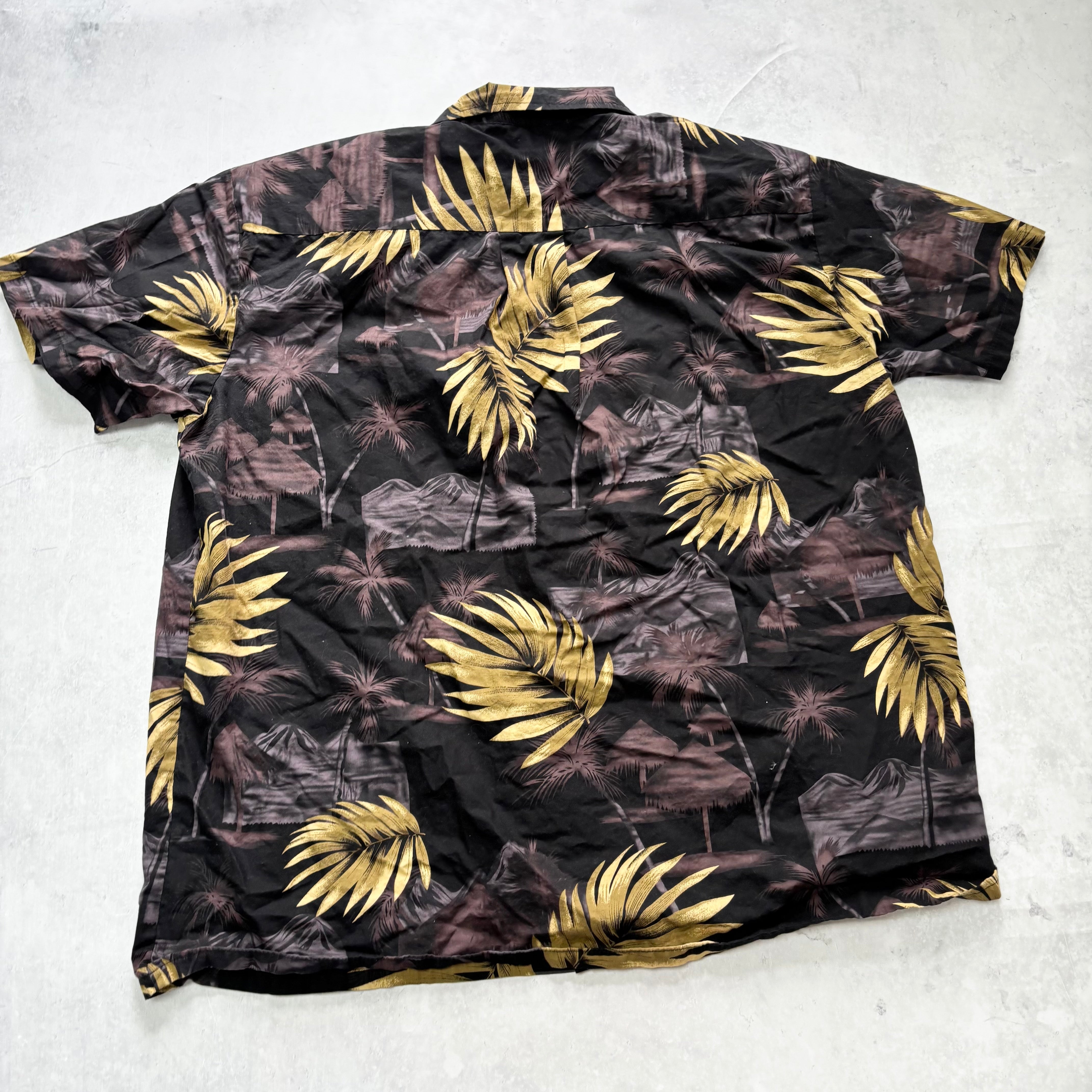 Vintage Hawaiian Shirt Mens XXL Black Floral Aloha Short Sleeve (E)