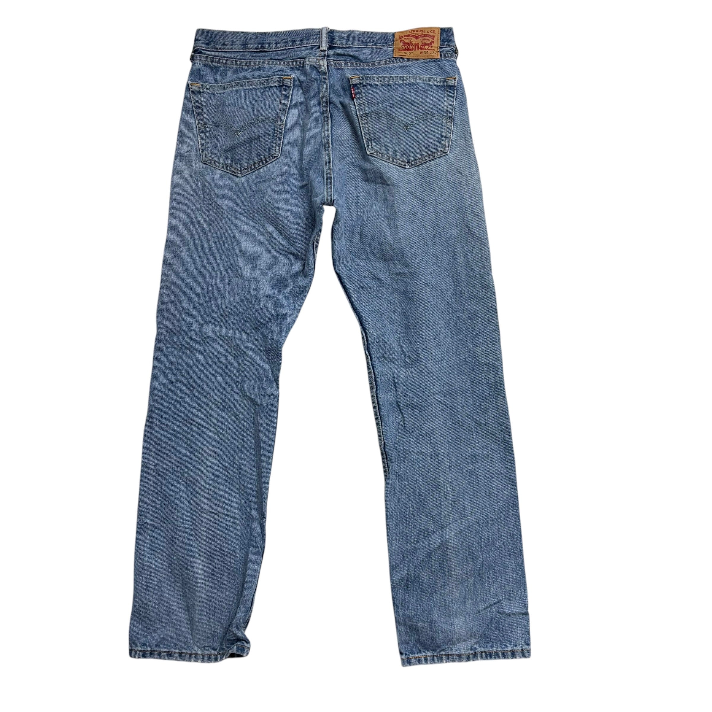 Levis 505 Jeans W34 L32 Mens Light Blue Regular Straight Fit Denim (F)