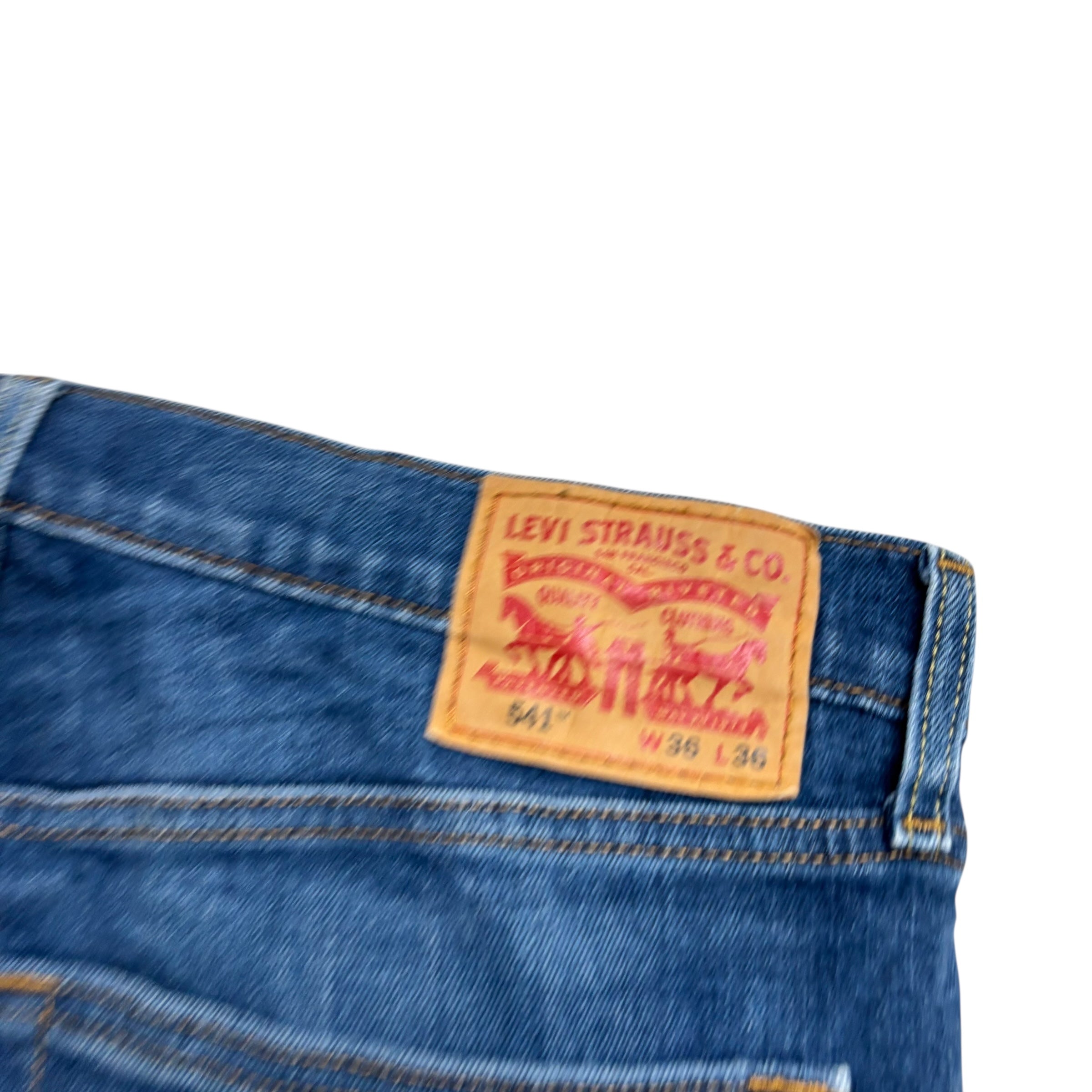 Levis 541 Jeans W36 L36 Mens Mid Blue Athletic Tapered Fit Stretch Denim (E)