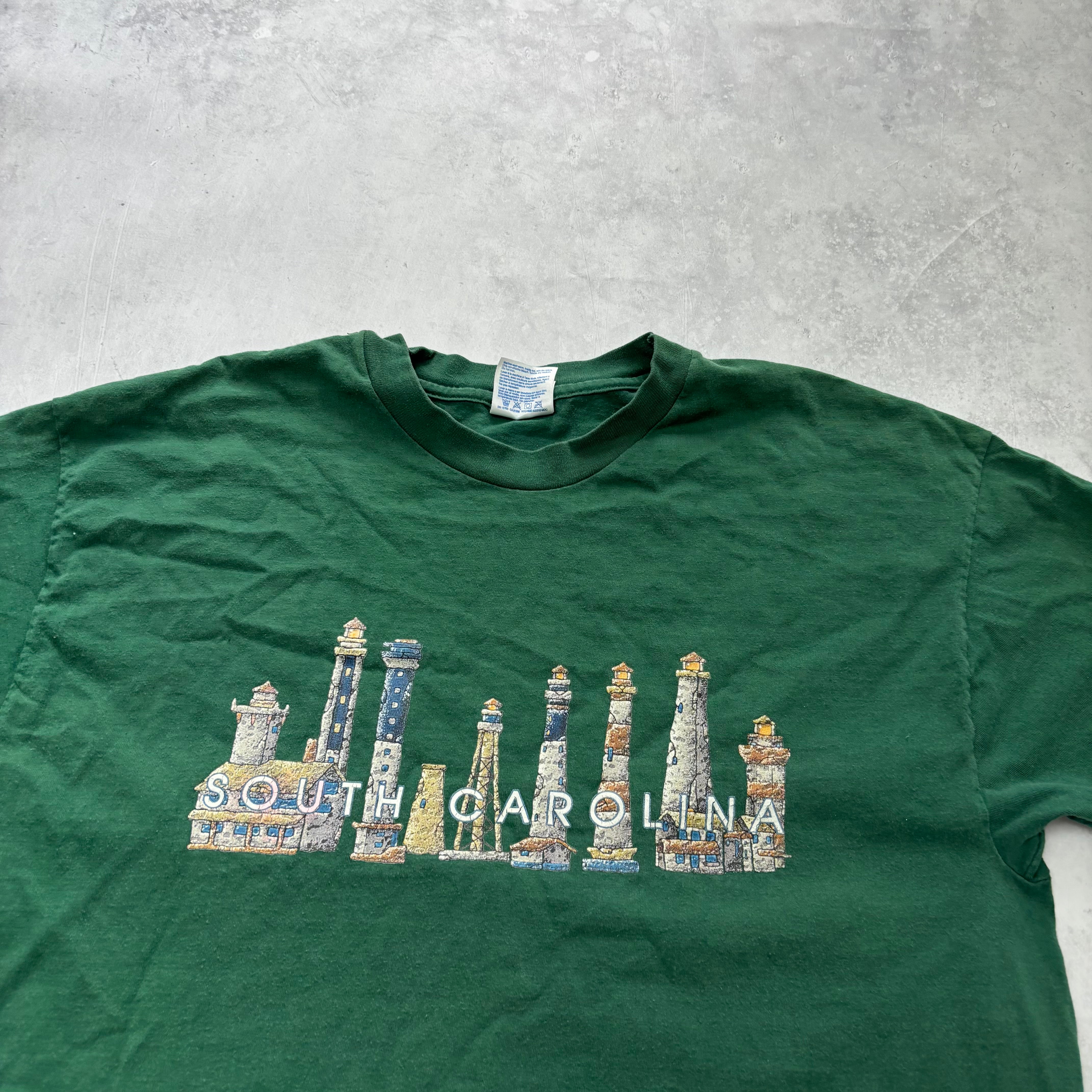 Vintage T Shirt Mens XL Green Single Stitch Graphic Print 90s USA Tourist