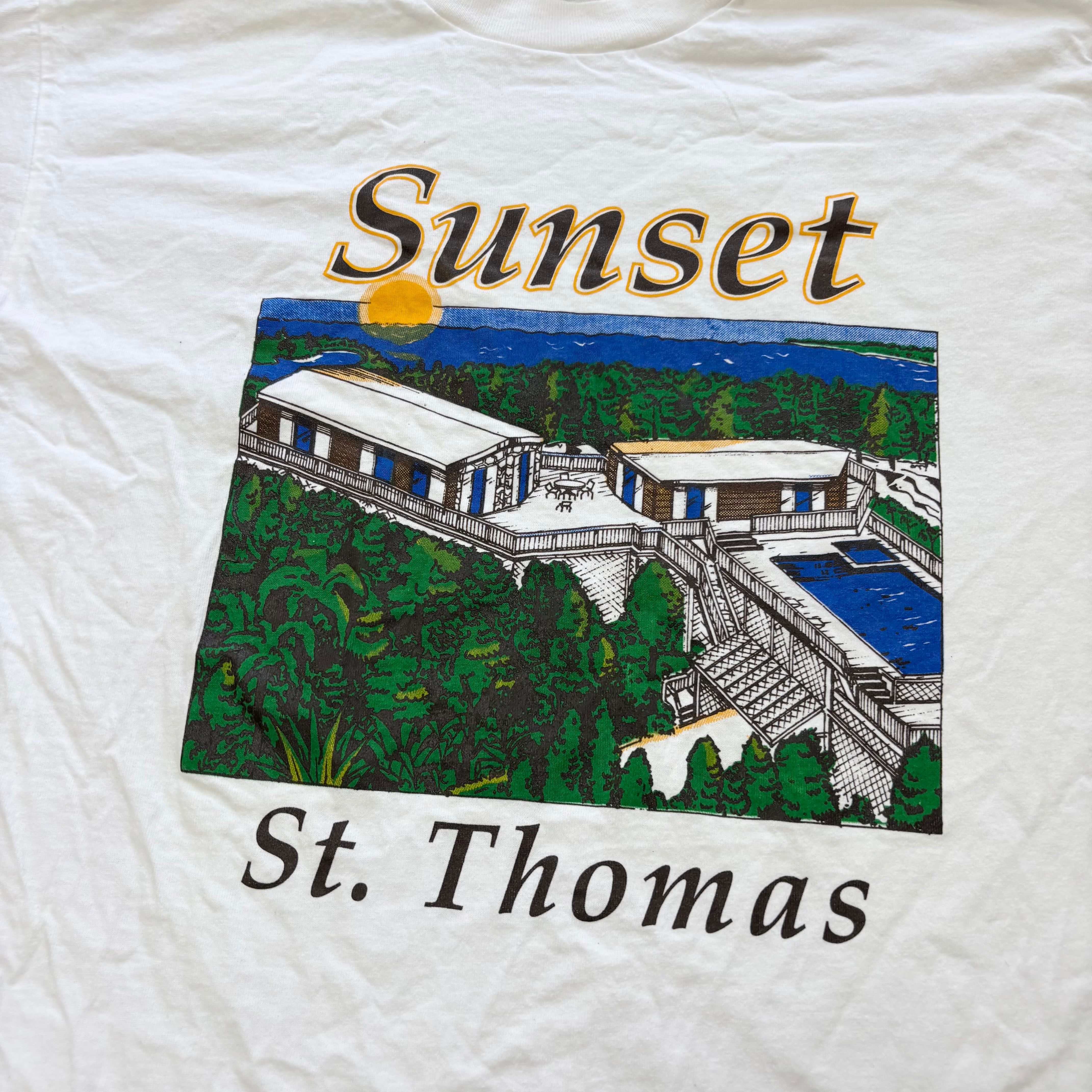 Vintage T Shirt Mens XL White Single Stitch Graphic Print 90s USA Tourist (E)