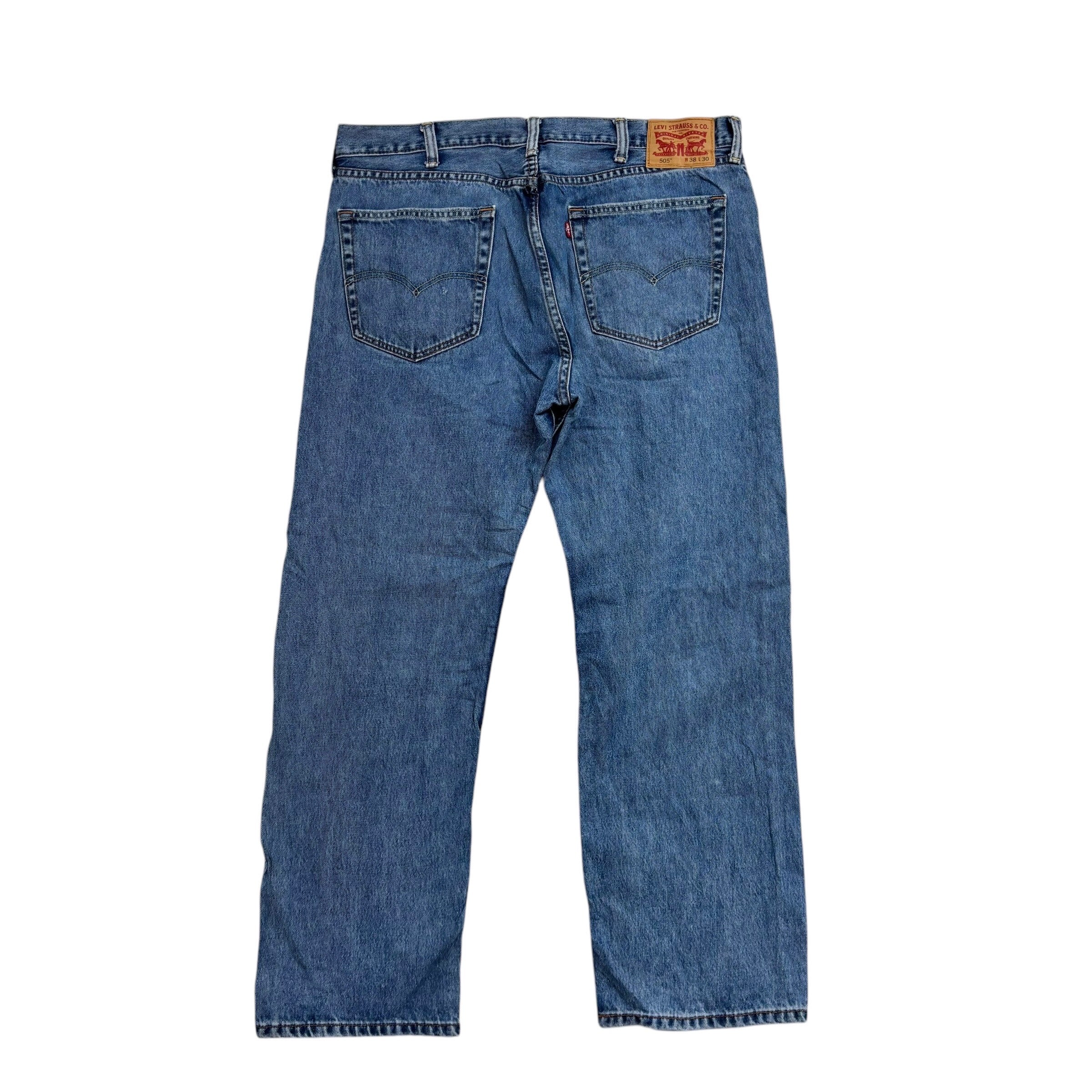 Levis 505 Jeans W38 L30 Mens Mid Blue Regular Straight Fit Denim
