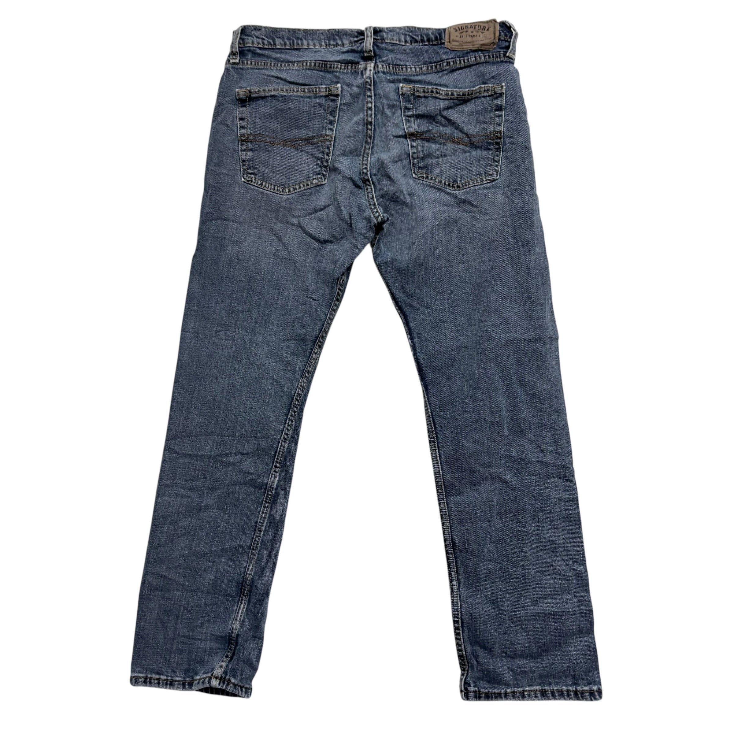 Levis Signature Jeans W34 L30 Mens Mid Blue Slim Straight Fit Stretch
