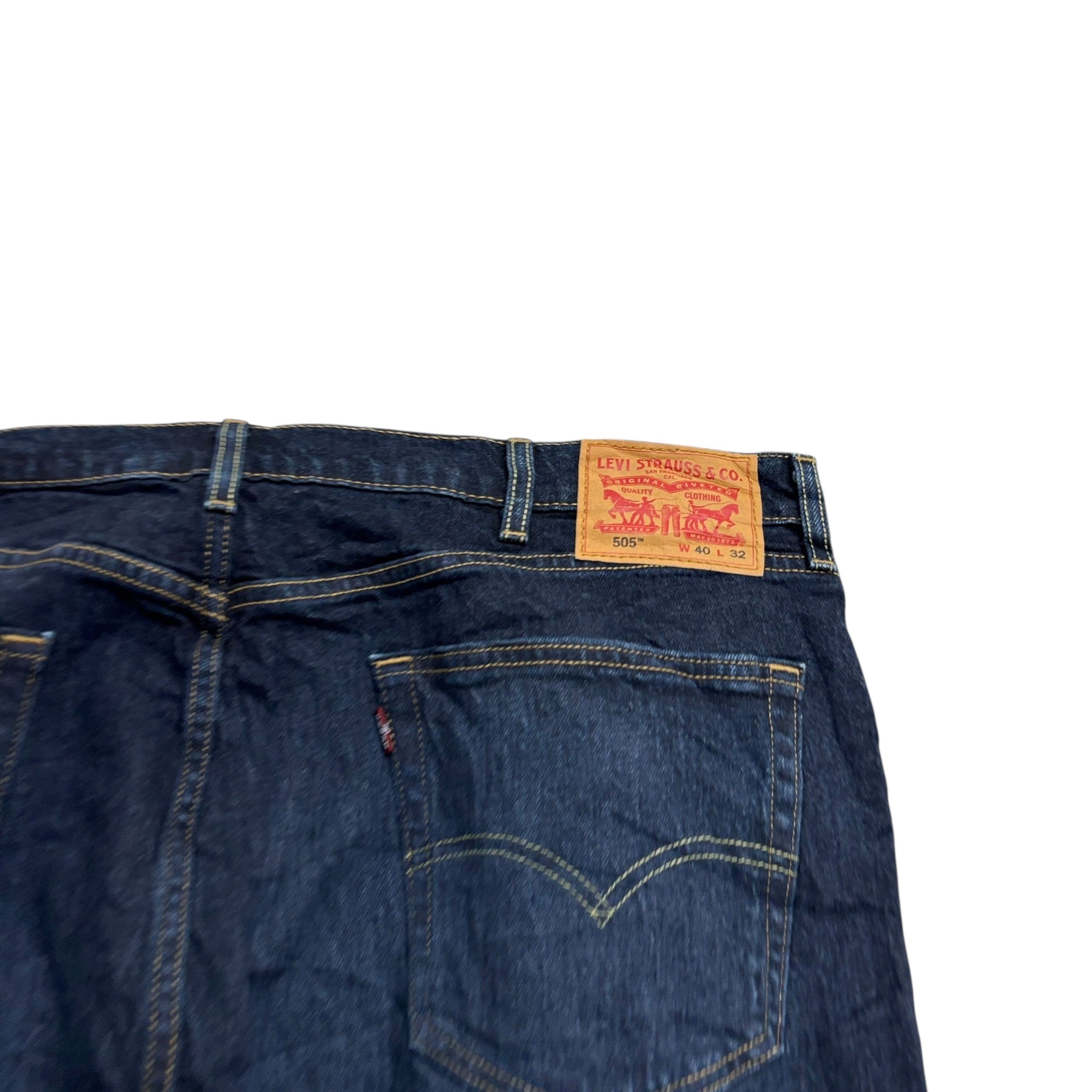 Levis 505 Jeans W40 L32 Mens Dark Blue Regular Straight Fit Stretch Denim (E)