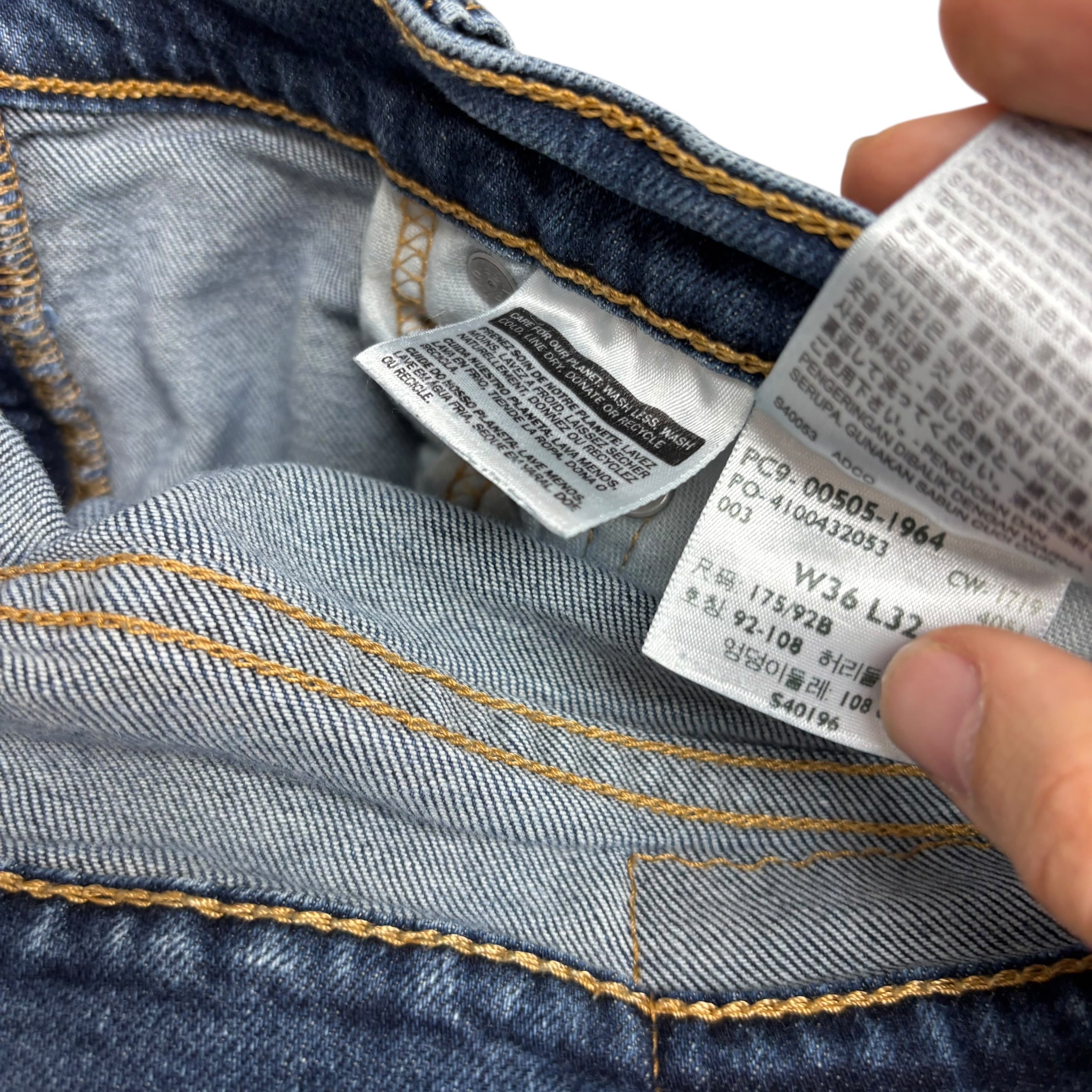 Levis 505 Jeans W36 L31 Mens Dark Blue Regular Straight Fit Stretch Denim (F)