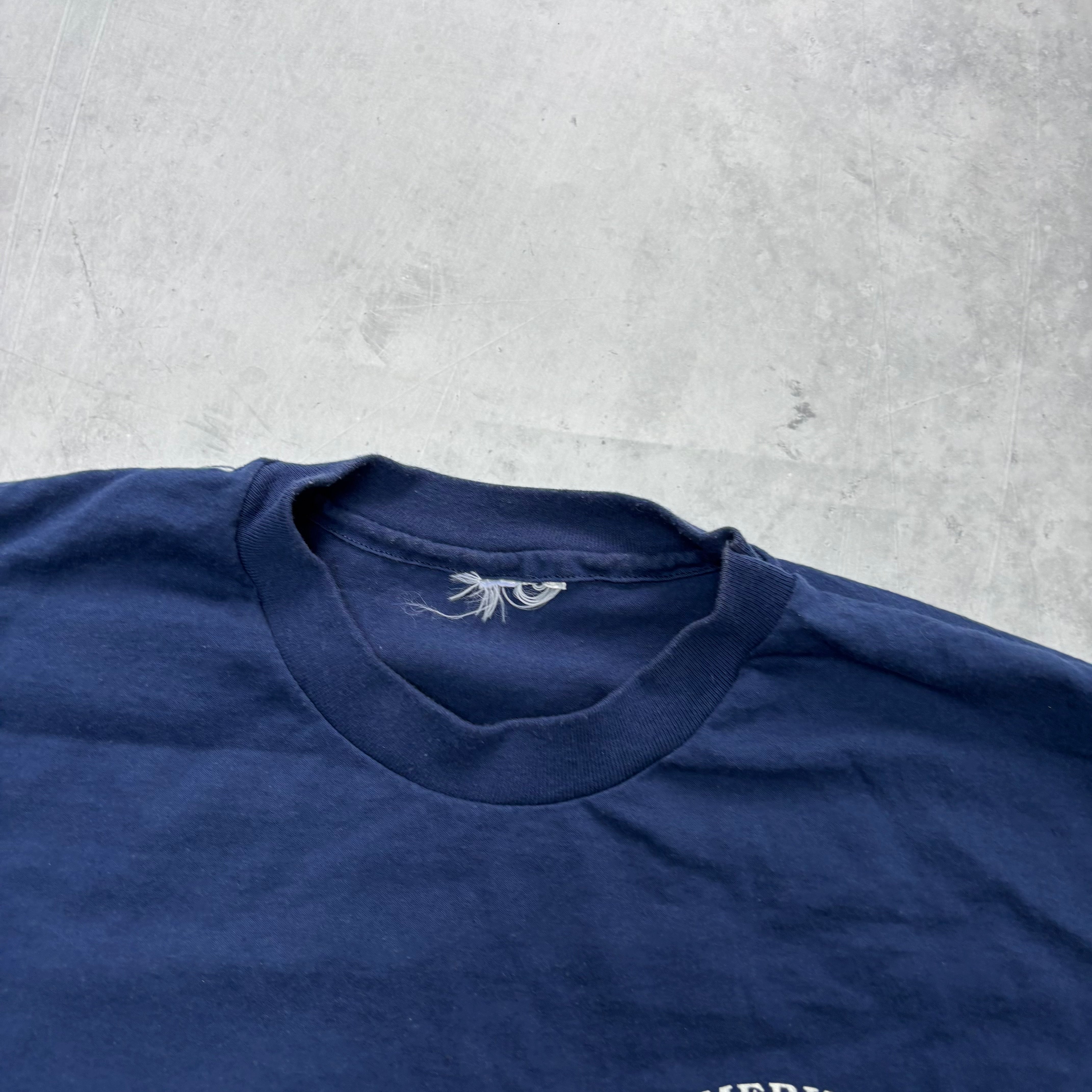 Vintage T Shirt Mens Large Navy Blue Single Stitch Graphic Print 90s USA (E)