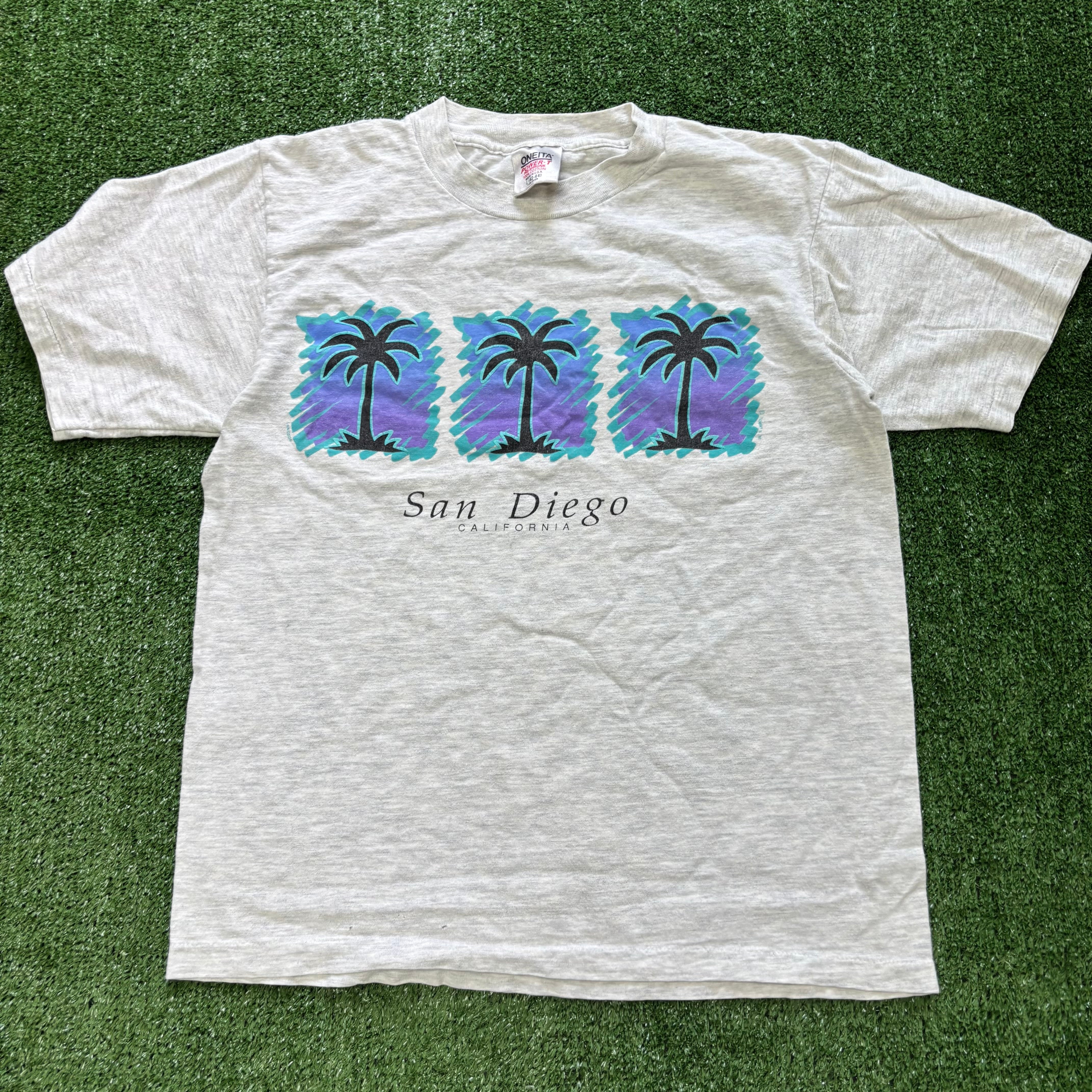 Vintage T Shirt Mens Small Grey Single Stitch Graphic Print 90s USA Tourist