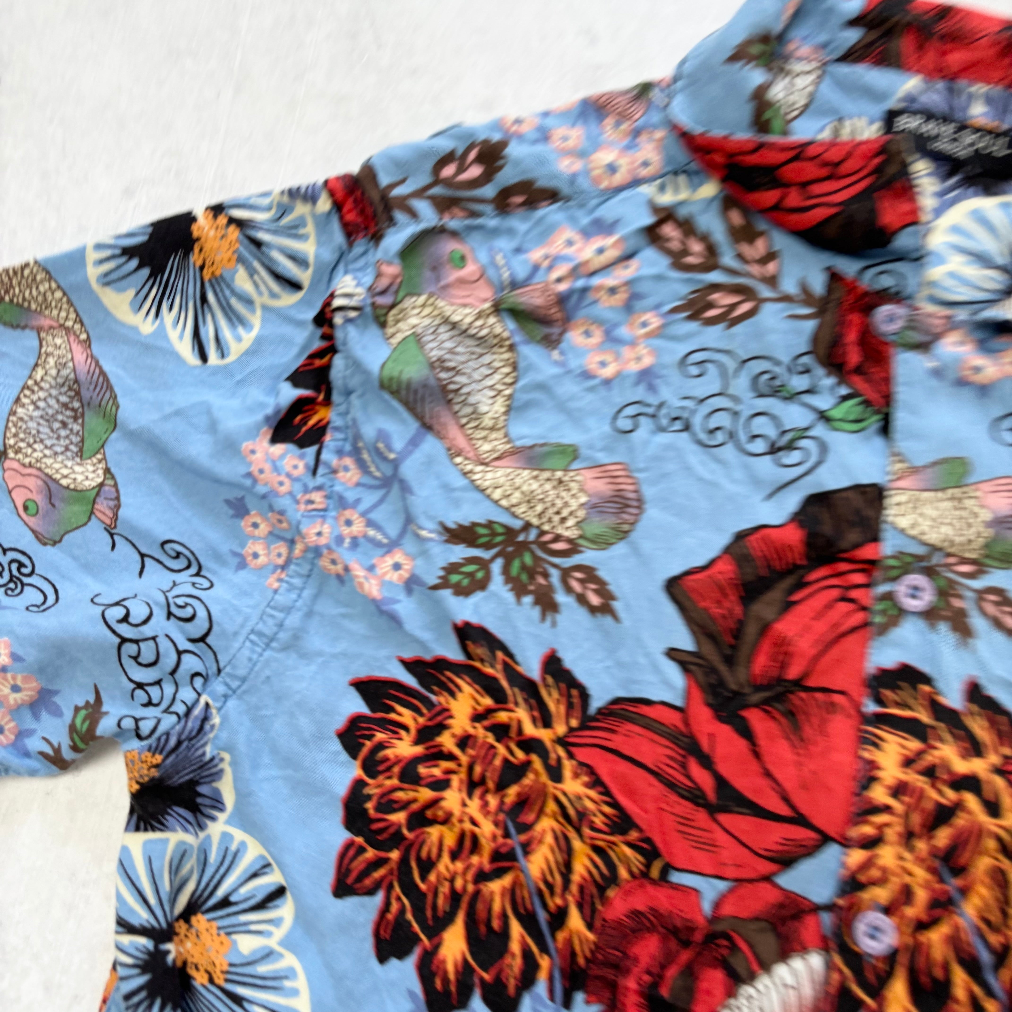 Hawaiian Shirt Mens Medium Blue Regular Fit Short Sleeve Viscose (E)