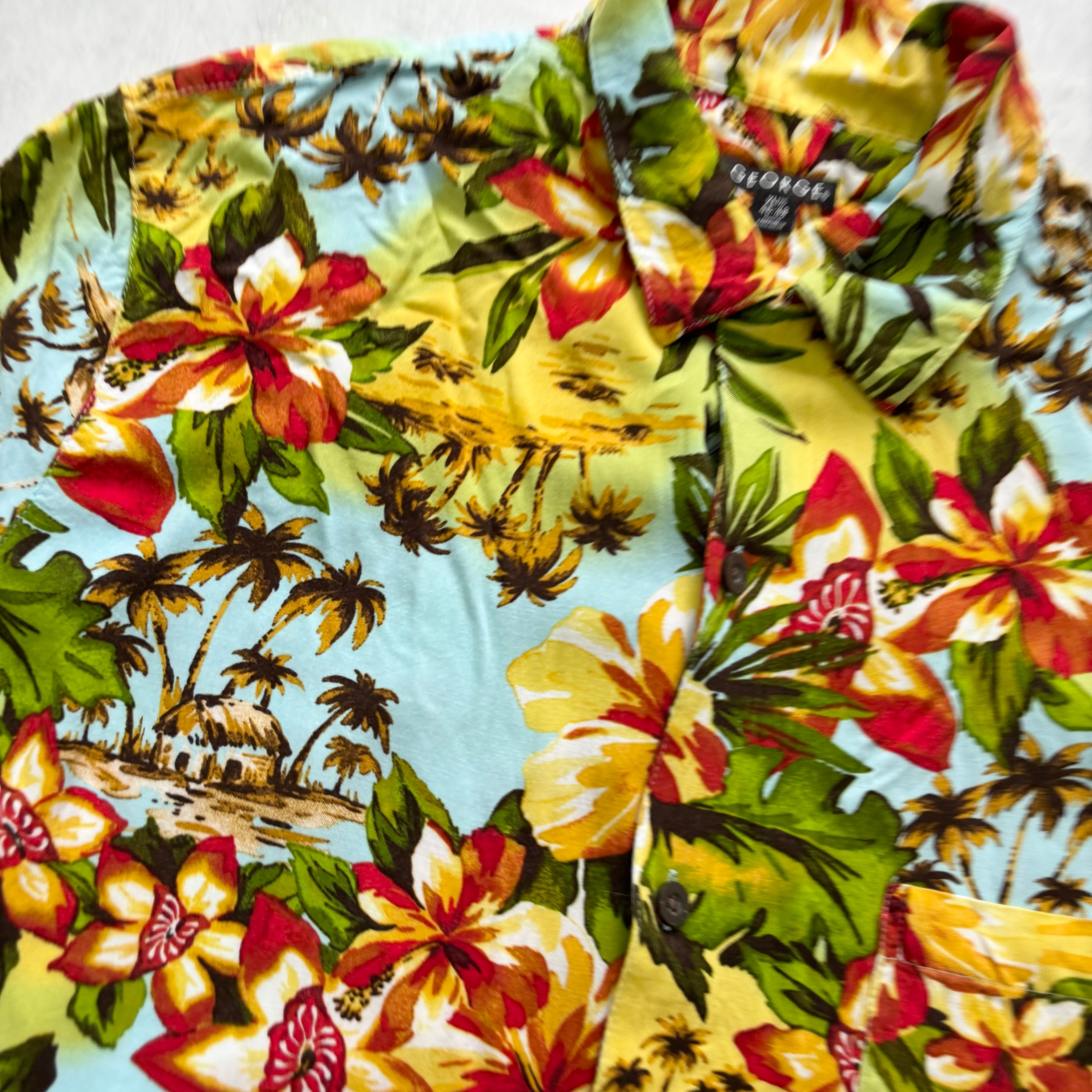 Hawaiian Shirt Mens XL Multicoloured Floral Aloha Short Sleeve Rayon (E)