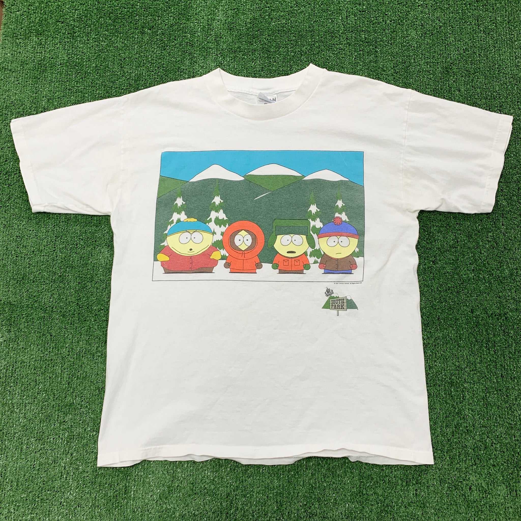 Vintage T Shirt Mens Large White Graphic Print 90s South Park Film TV Promo