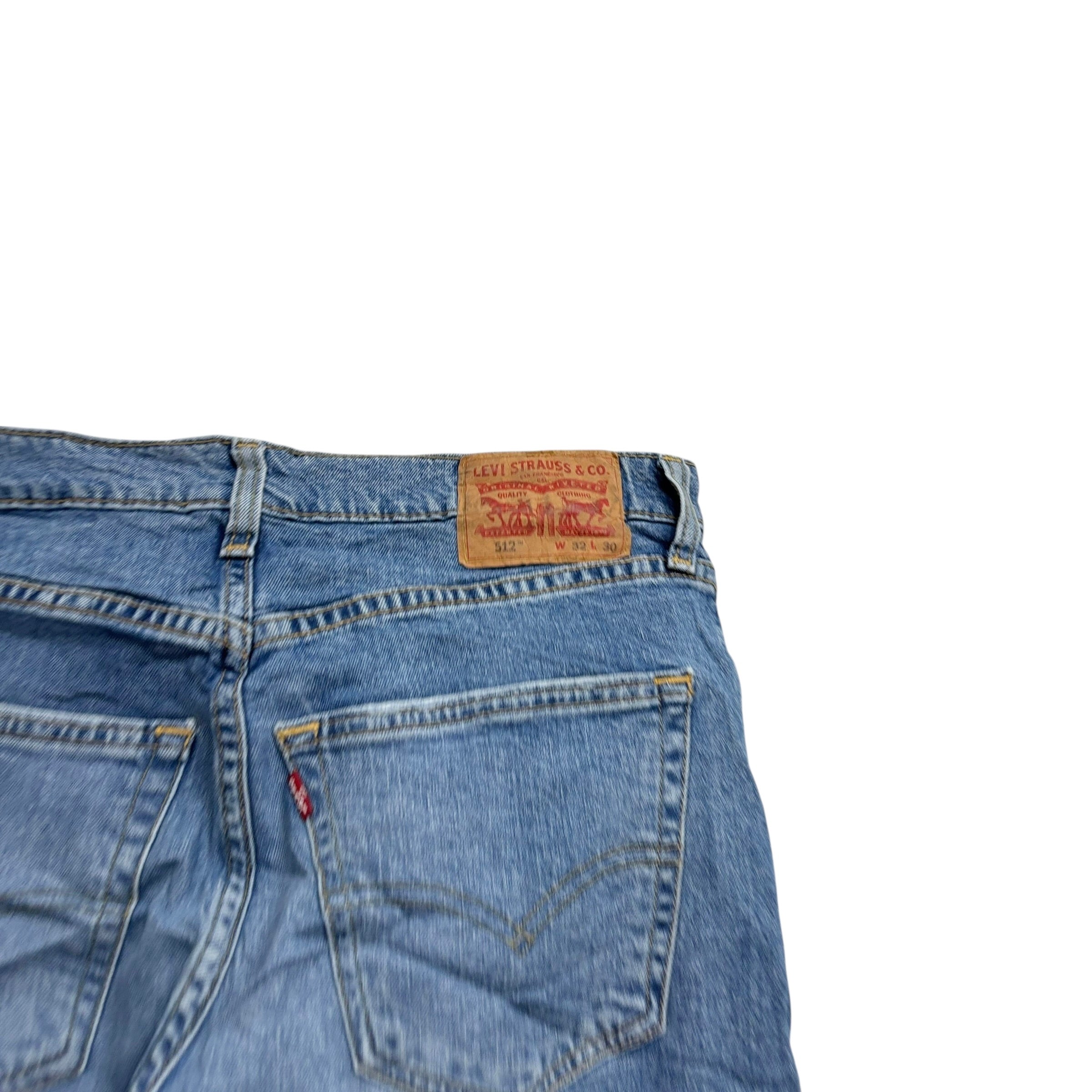 Levis 512 Jeans W32 L30 Mens Light Blue Slim Tapered Stretch Distressed Denim