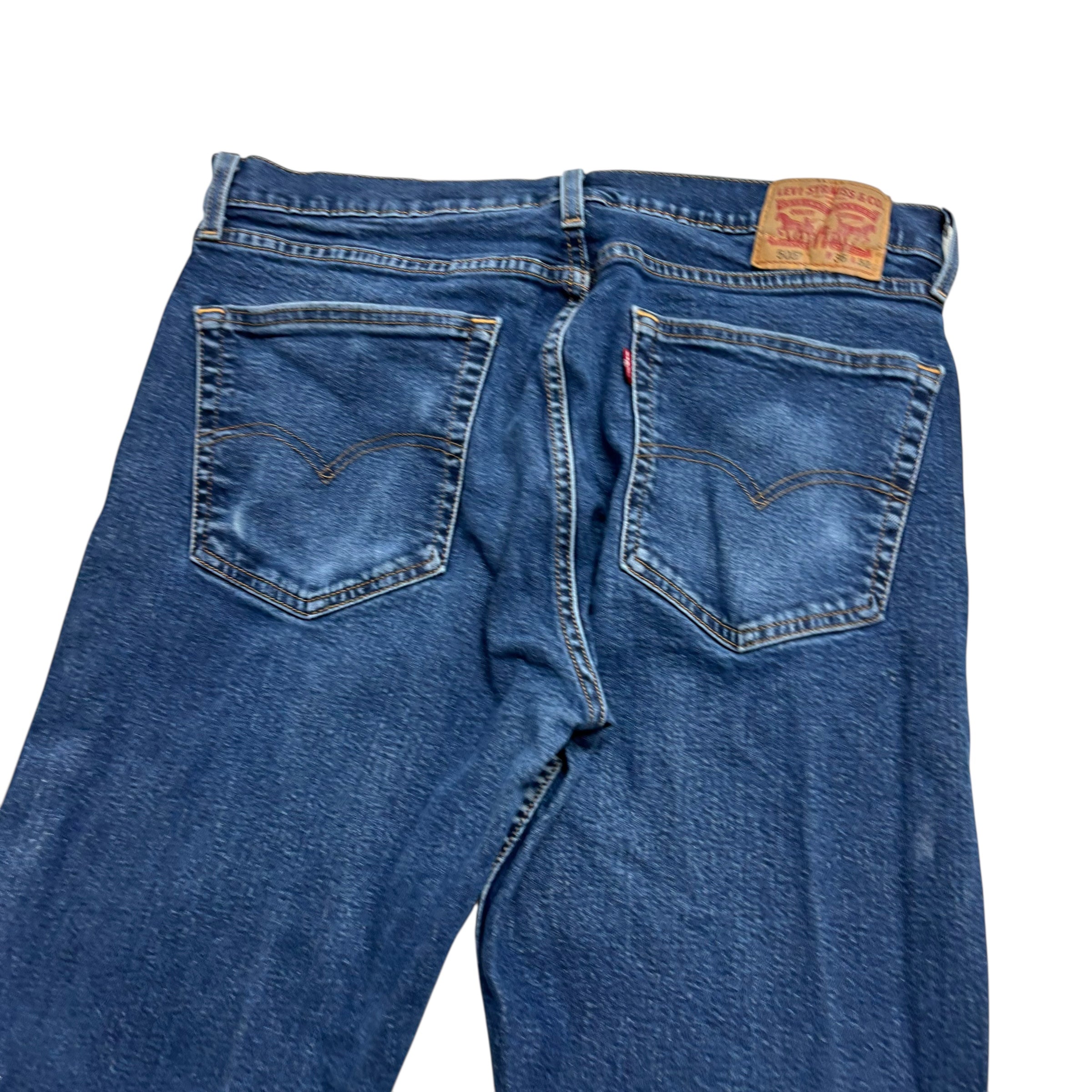 Levis 505 Jeans W36 L31 Mens Dark Blue Regular Straight Fit Stretch Denim (F)