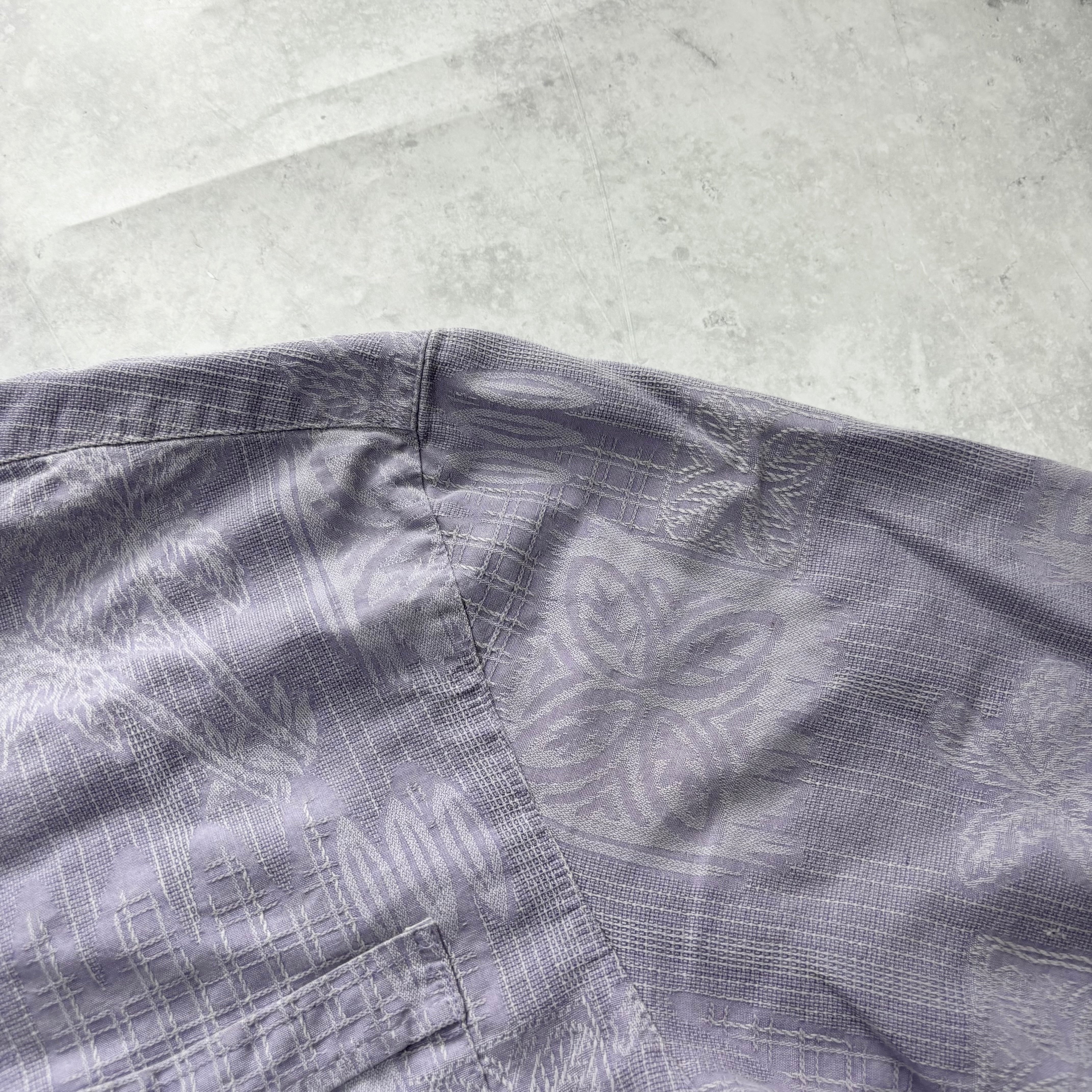 Vintage Hawaiian Shirt Mens Medium Purple Floral Aloha Short Sleeve Silk