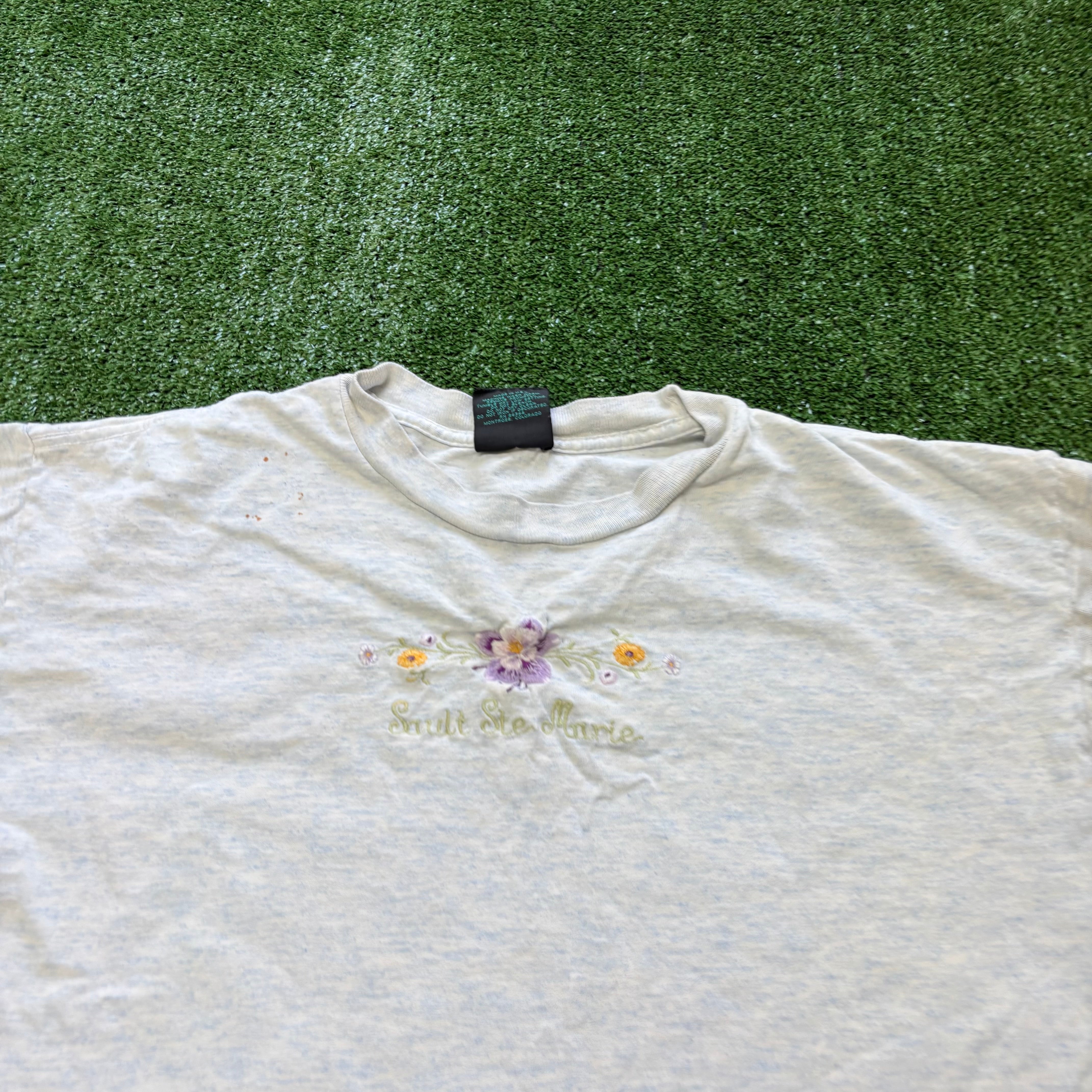 Vintage T Shirt Mens Medium Grey Single Stitch Graphic Print 90s (F)