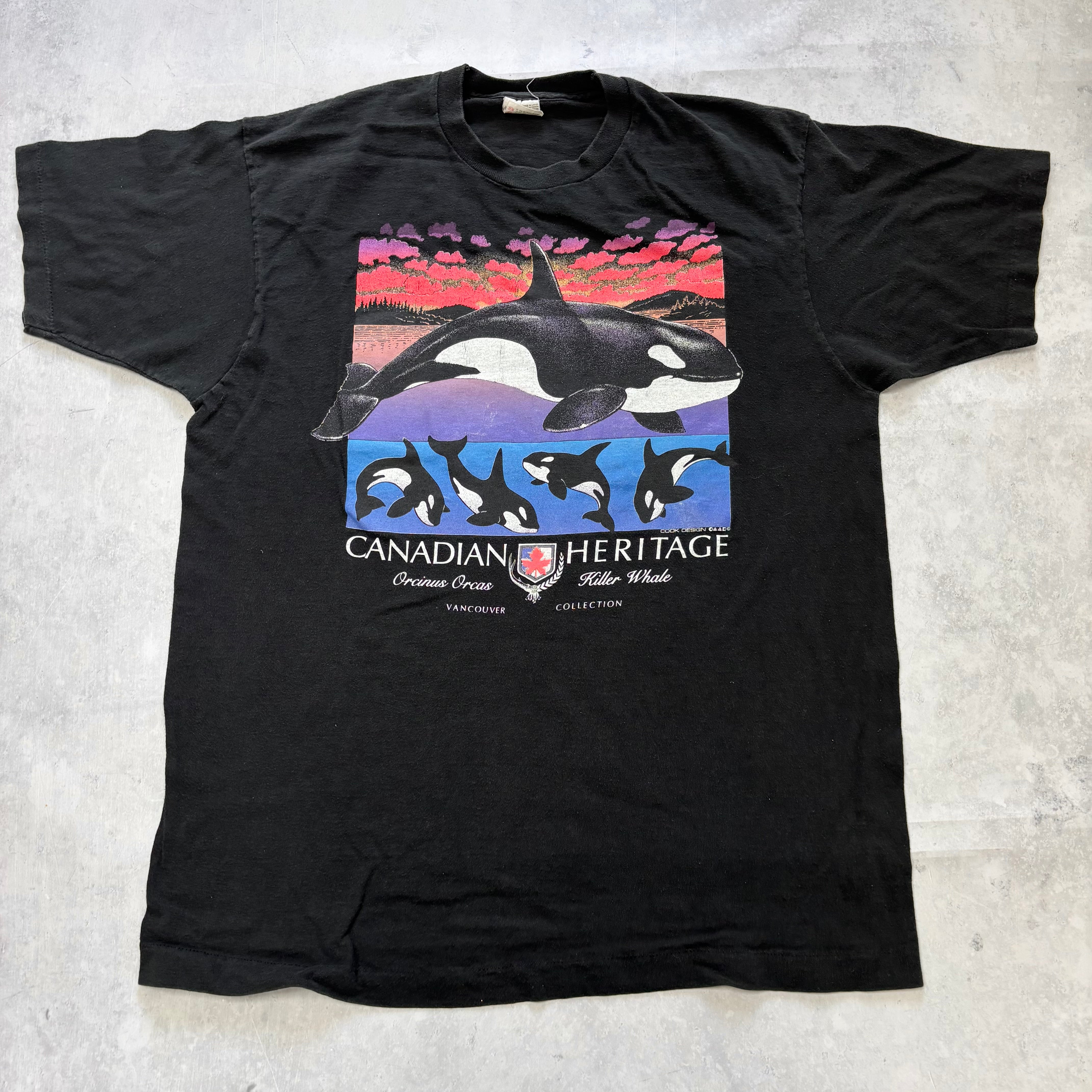 Vintage T Shirt Mens XL Black Single Stitch Graphic Print 90s Orcas