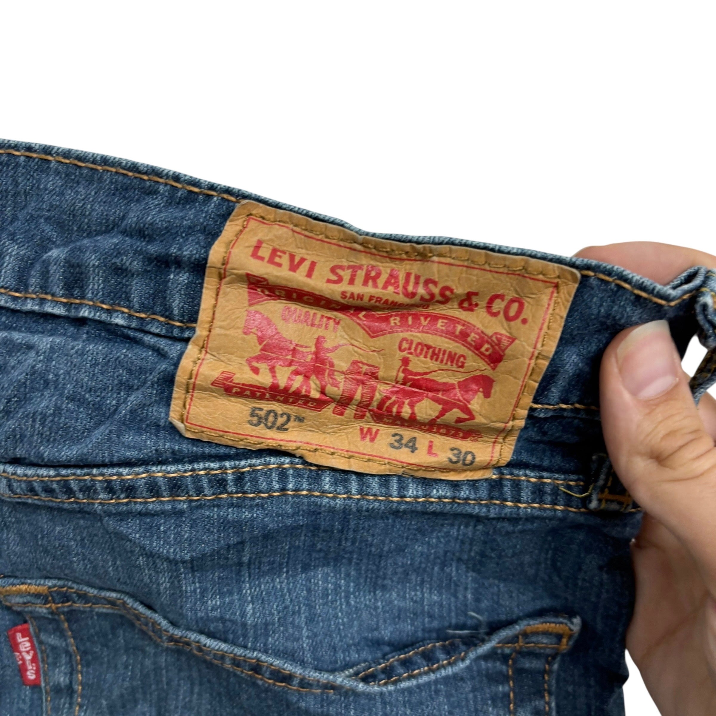 Levis 502 Jeans W34 L29 Mens Dark Blue Regular Tapered Fit Stretch Denim (E)