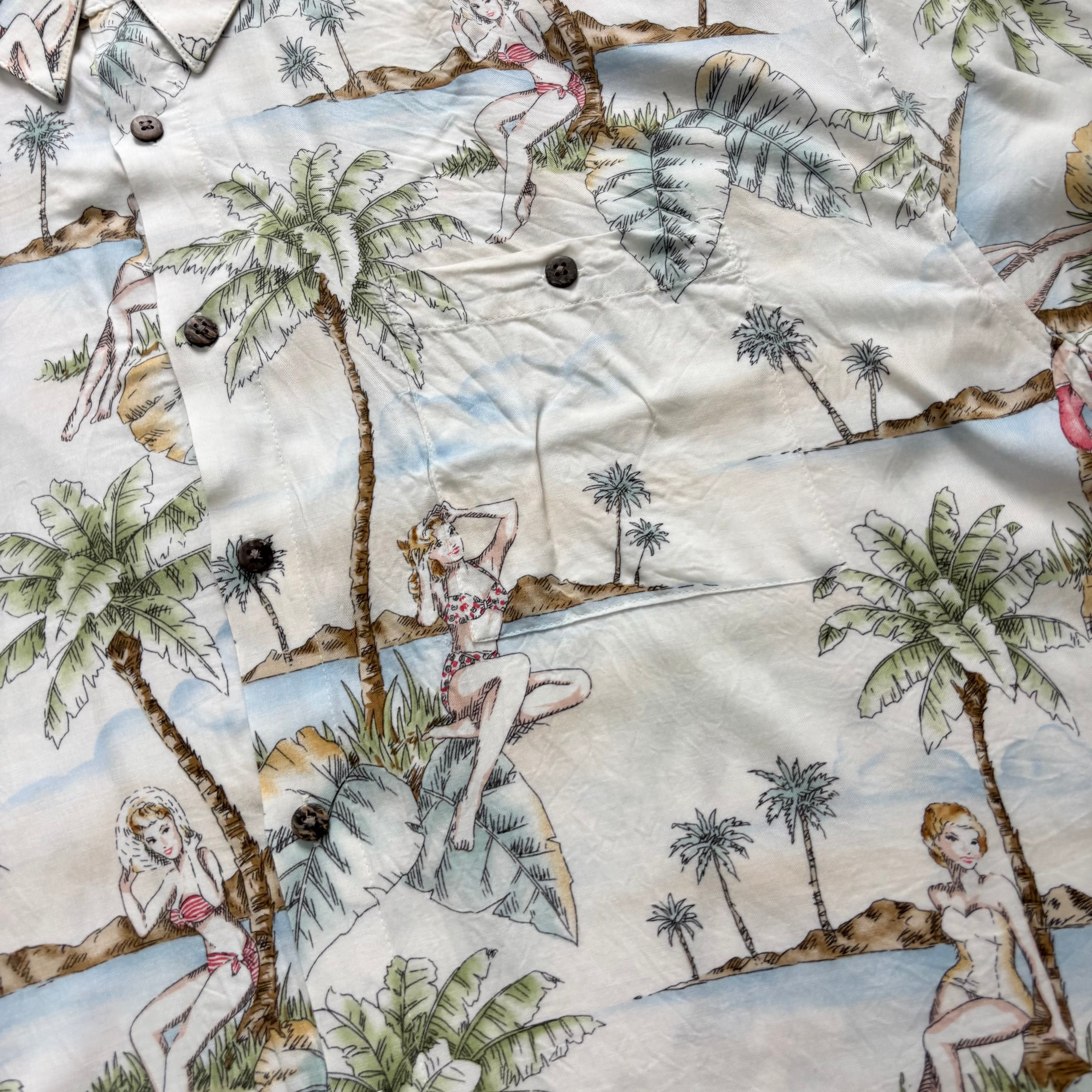Vintage Hawaiian Shirt Mens XXL White Floral Aloha Short Sleeve Rayon (E)