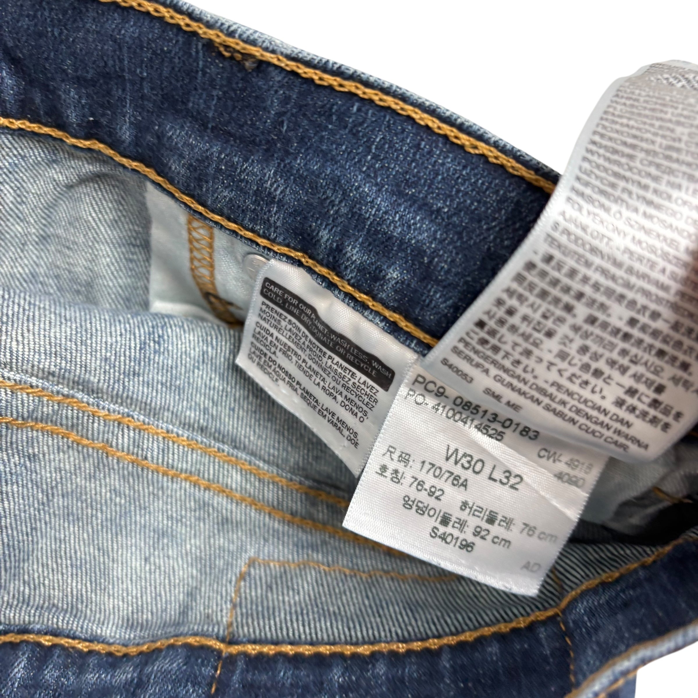 Levis 513 Jeans W30 L32 Mens Dark Blue Slim Straight Fit Stretch Distressed