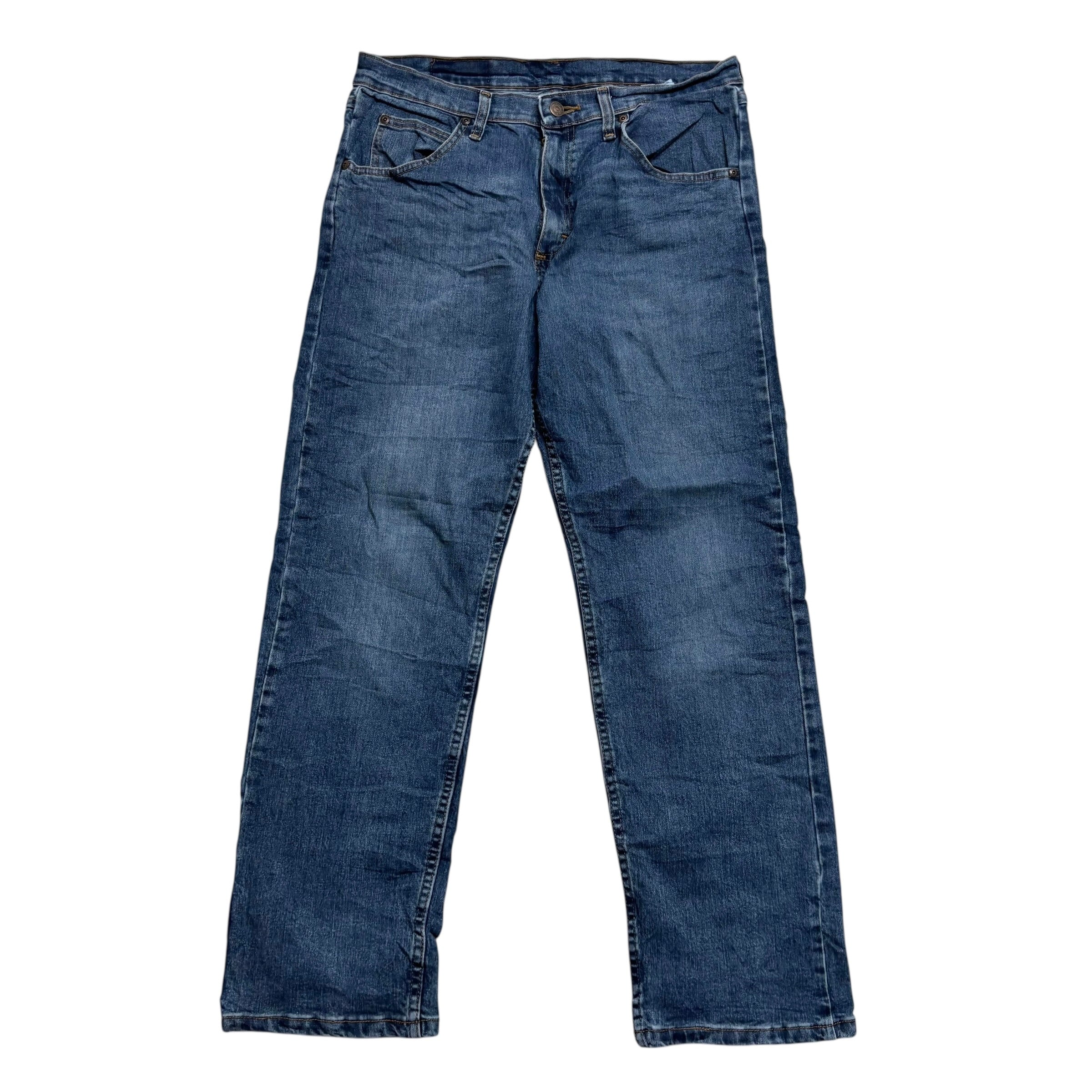 Wrangler Jeans W32 L30 Mens Dark Blue Relaxed Straight Fit Stretch Denim