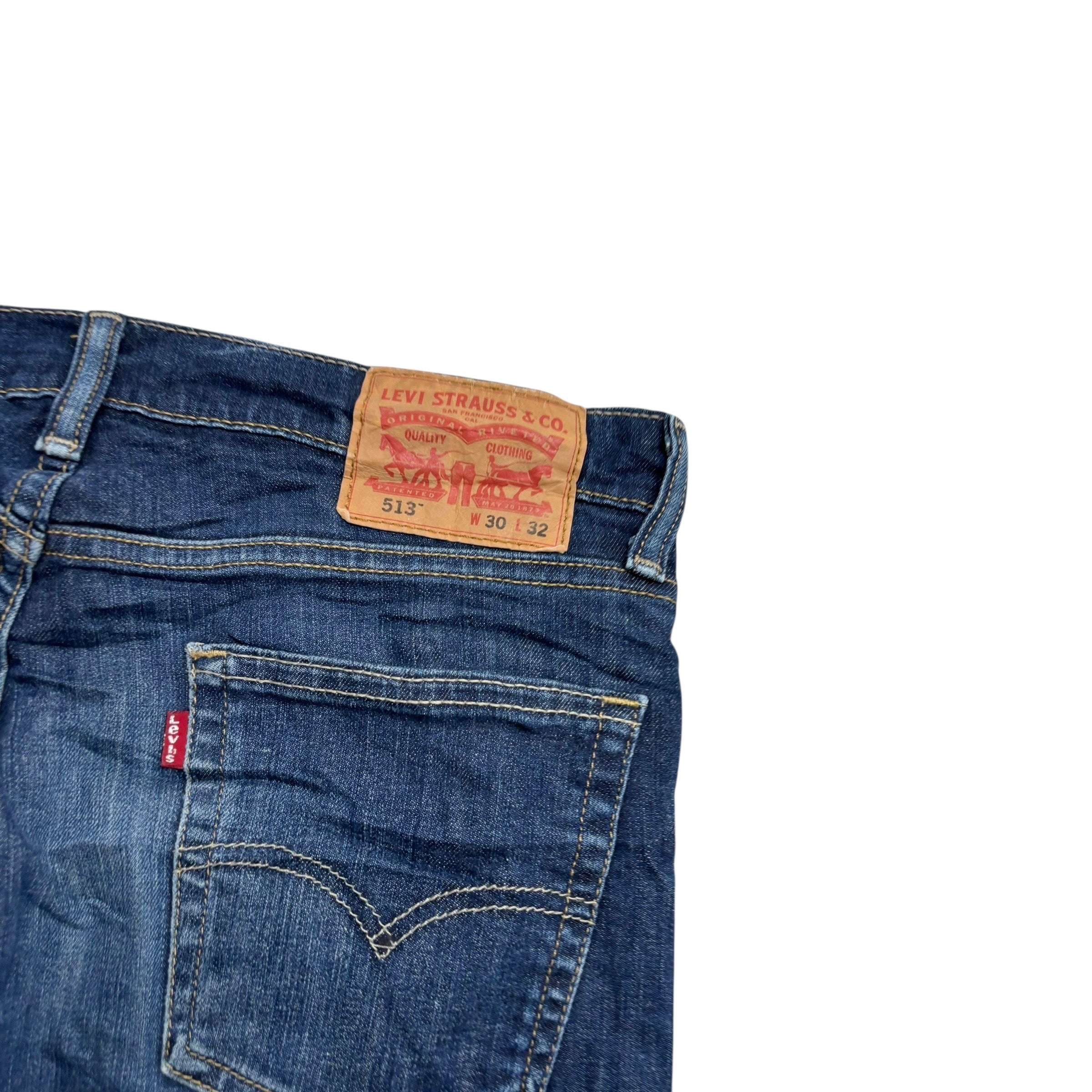 Levis 513 Jeans W30 L32 Mens Dark Blue Slim Straight Fit Stretch Denim