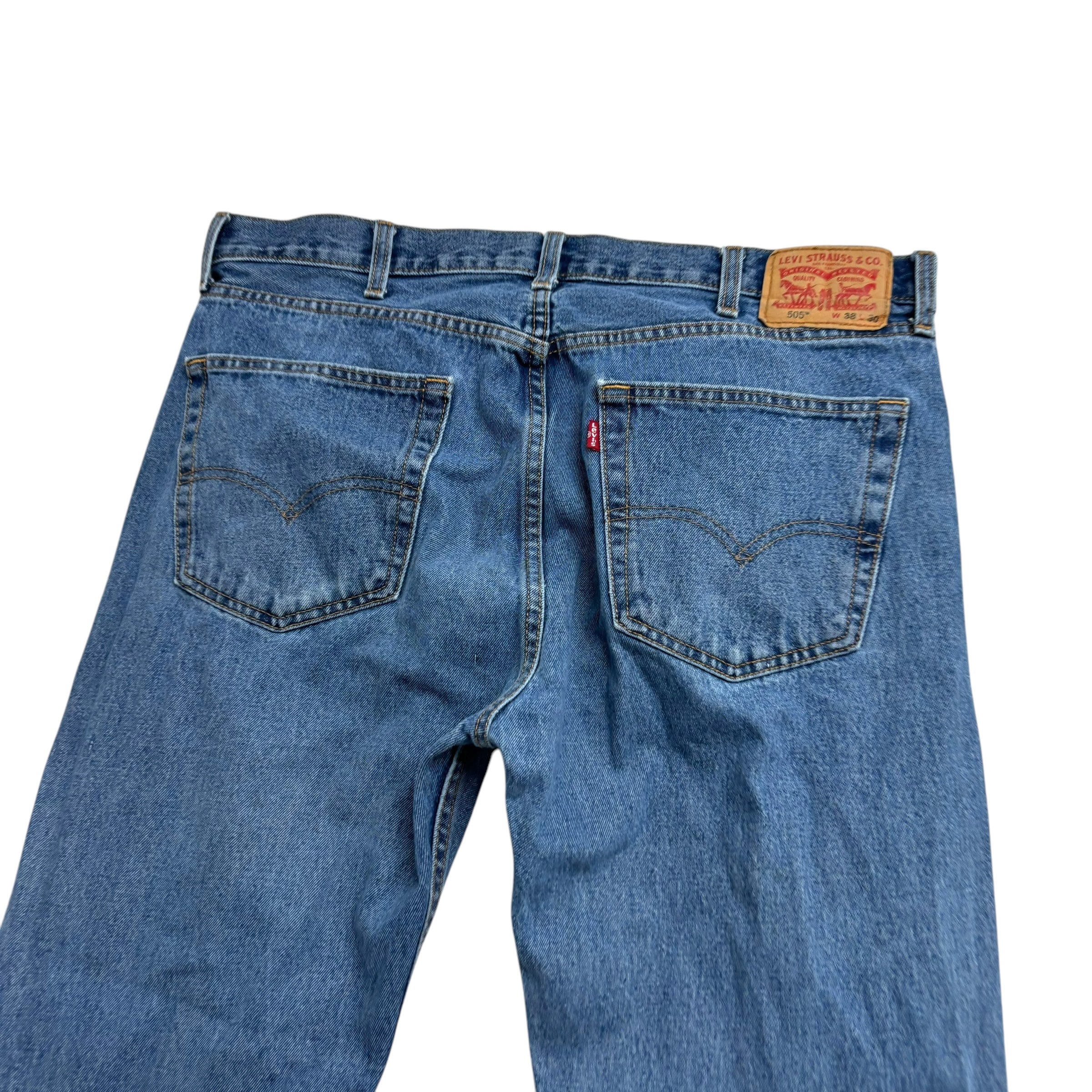 Levis 505 Jeans W38 L30 Mens Mid Blue Regular Straight Fit Denim