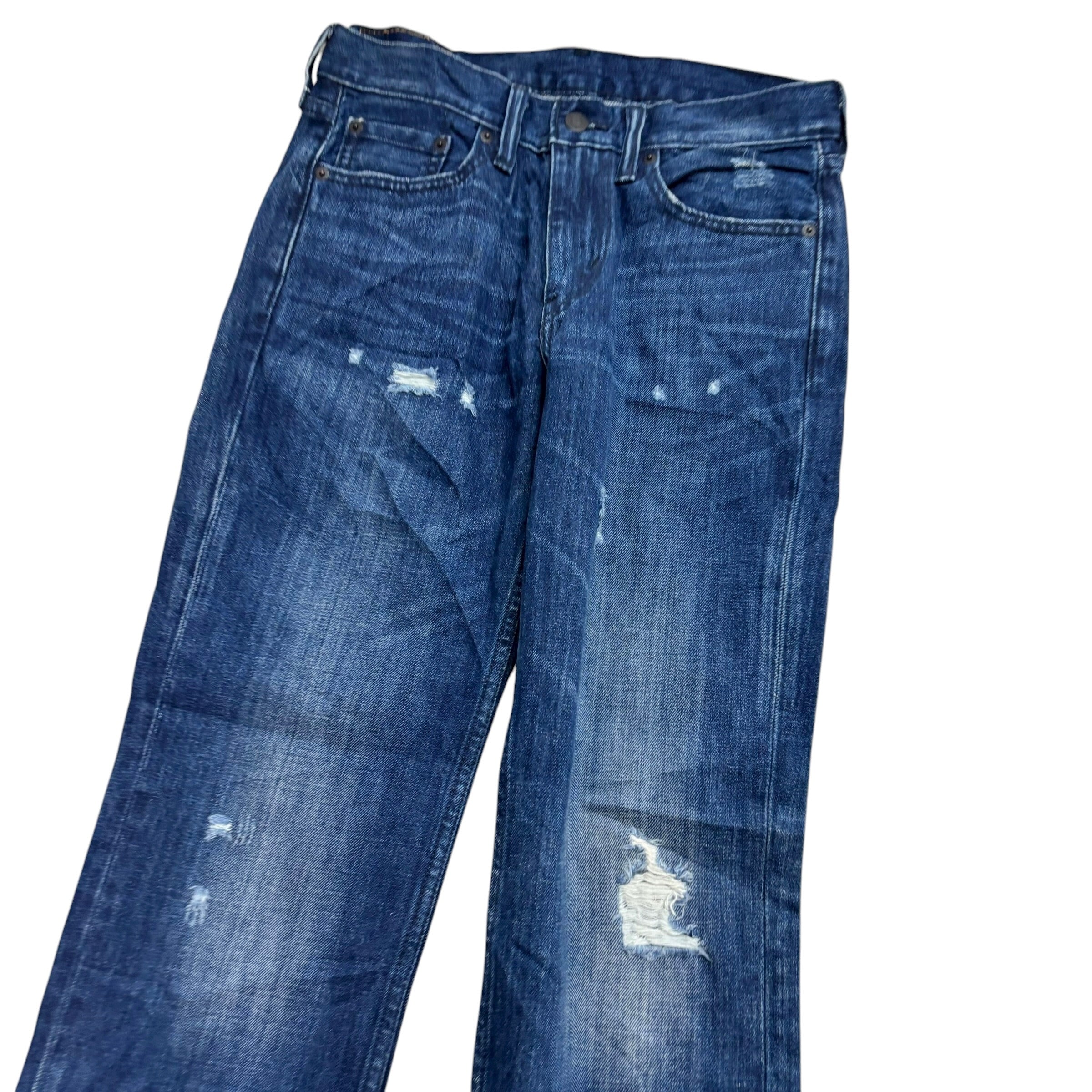 Levis 514 Jeans W30 L32 Mens Navy Blue Regular Straight Fit Distressed Denim