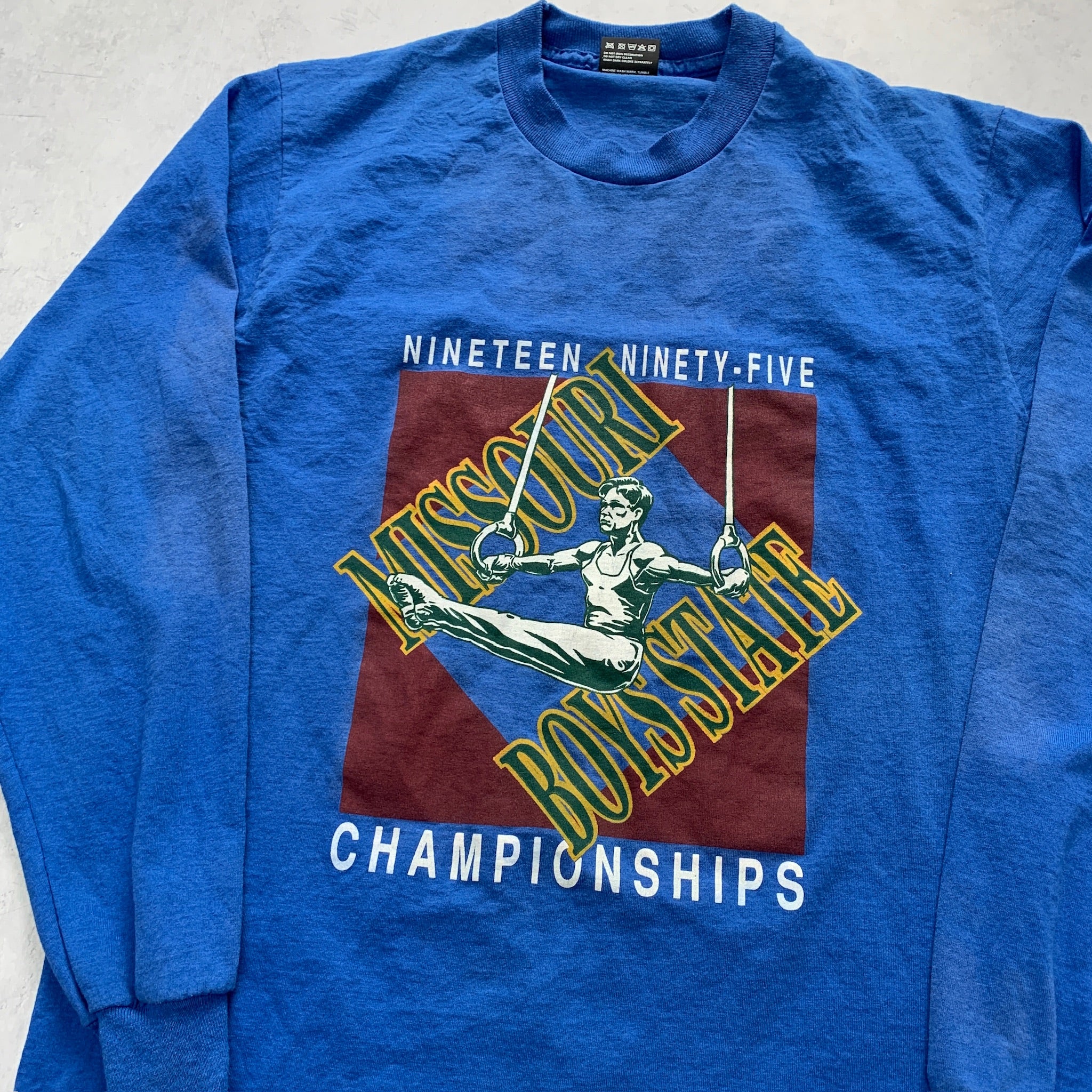 Vintage T Shirt Mens Small Blue Single Stitch Graphic Print 90s USA Gymnastics